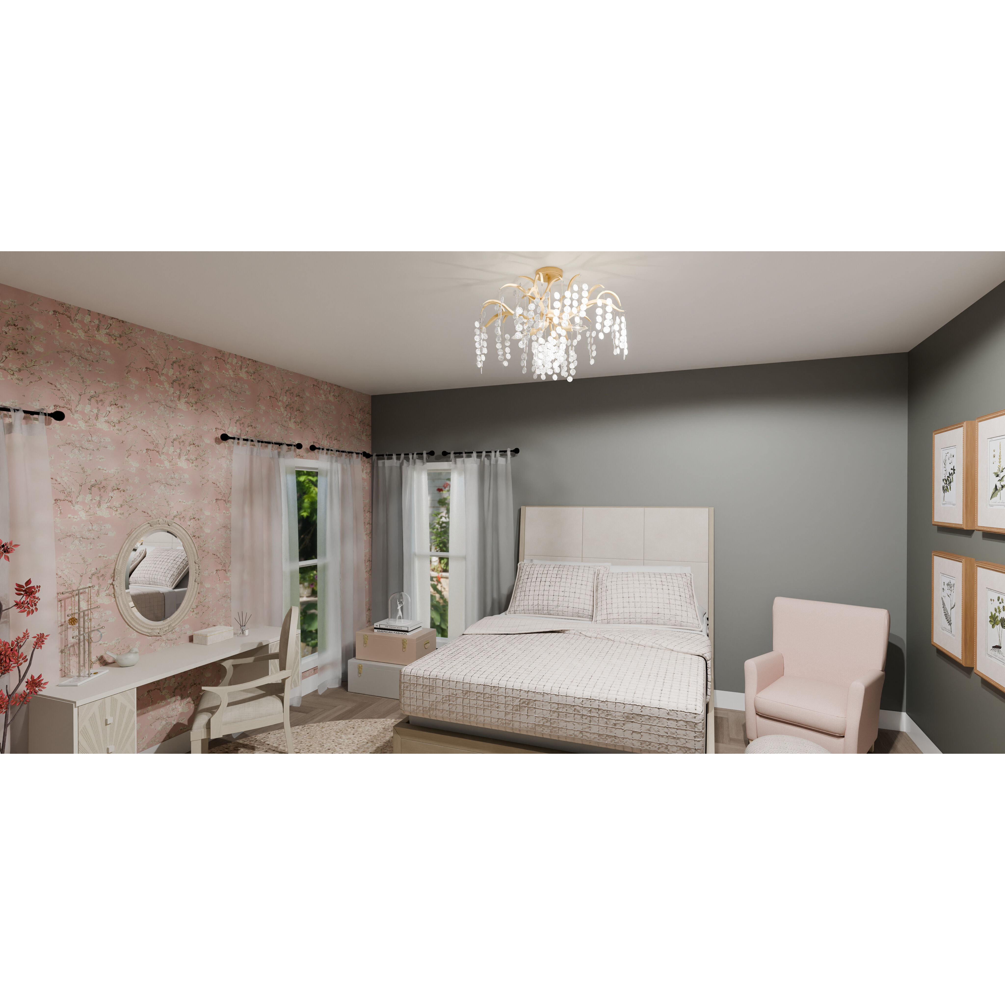 Maple 6 Light 29 inch Gold Leaf Semi-Flush Mount Ceiling Light, Extra Large