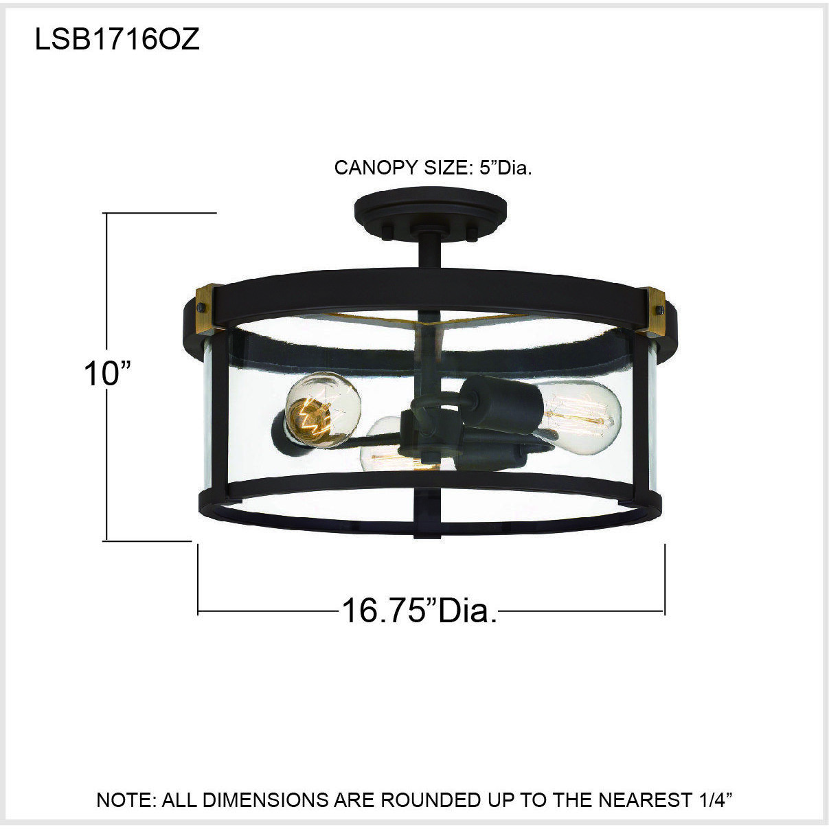 Lisbon 3 Light 16.75 inch Old Bronze Semi-Flush Mount Ceiling Light