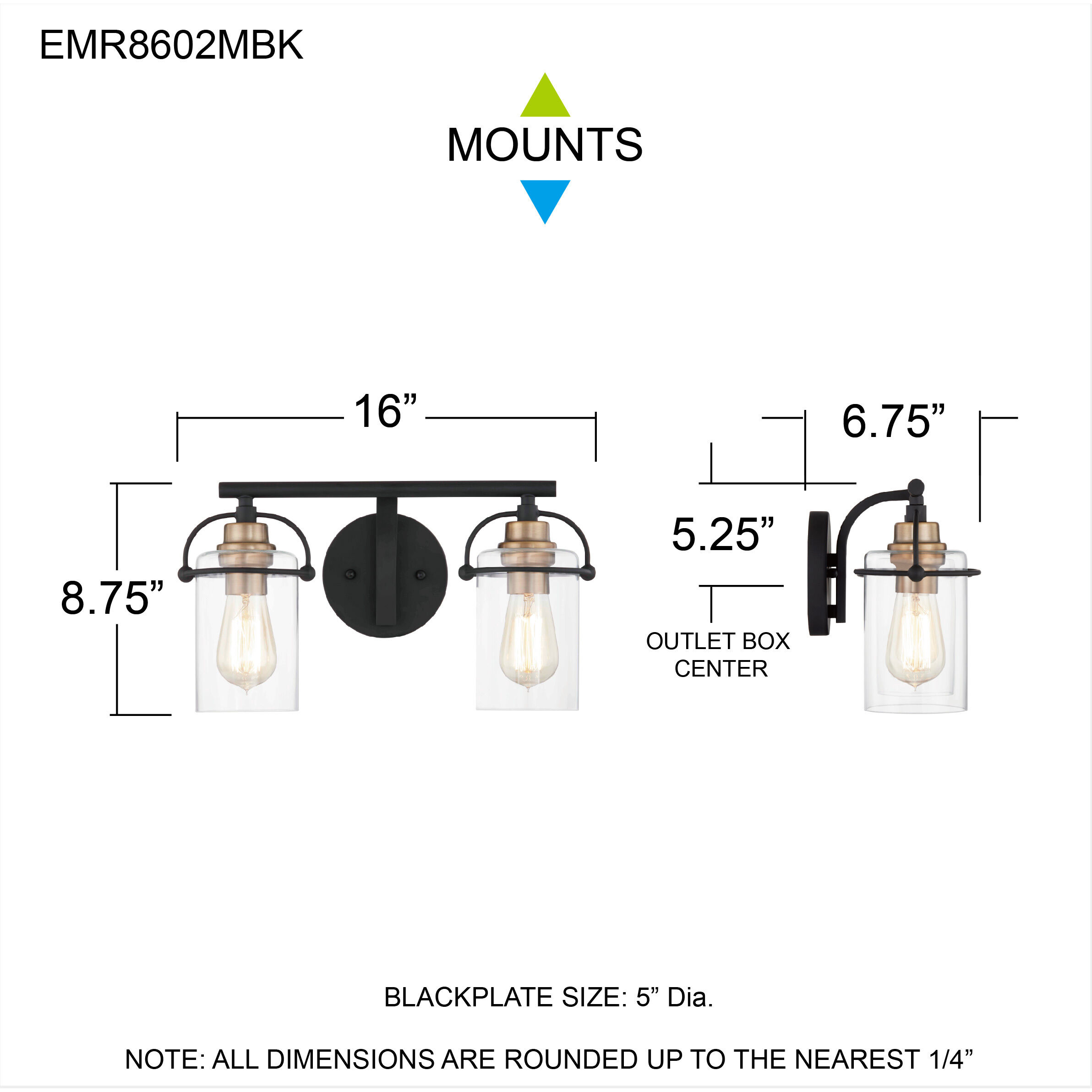 Emerson 2 Light 16 inch Matte Black Bath Light Wall Light, Medium