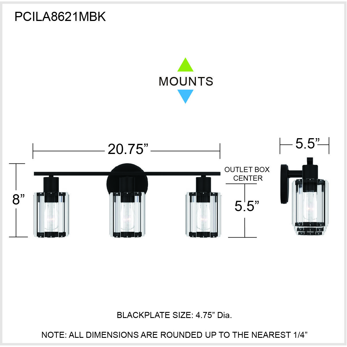 Isla 3 Light 21 inch Matte Black Bath Light Wall Light