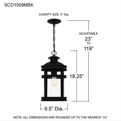Scout 1 Light 9.5 inch Matte Black Mini Pendant Ceiling Light, Small