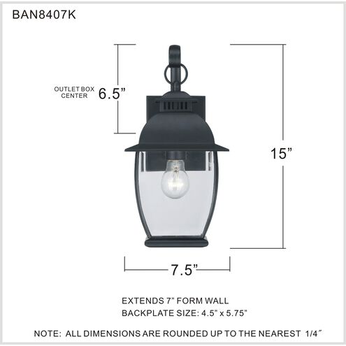 Bain 1 Light 15 inch Mystic Black Outdoor Wall Lantern
