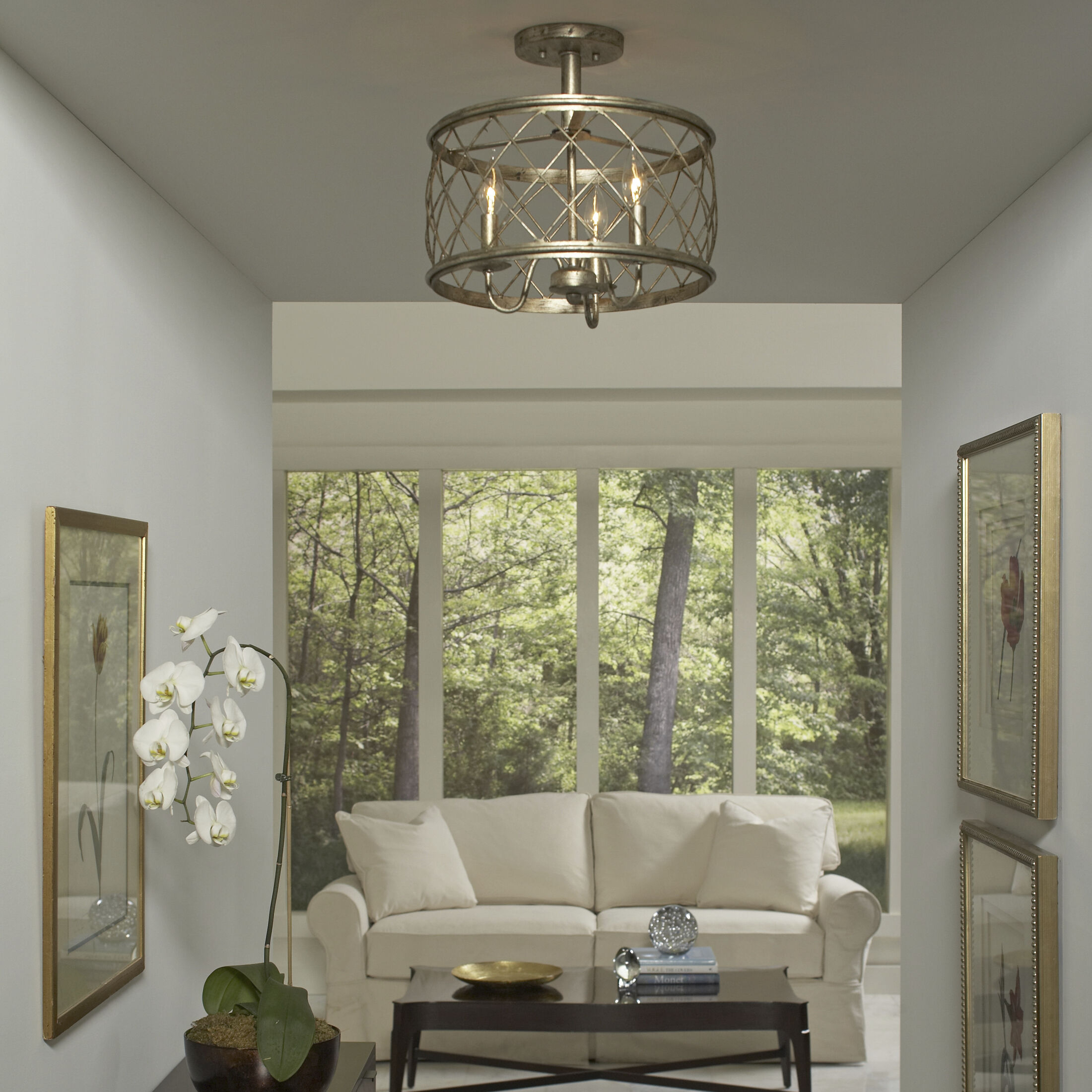 Dury 3 Light 14.5 inch Century Silver Leaf Semi-Flush Mount Ceiling Light