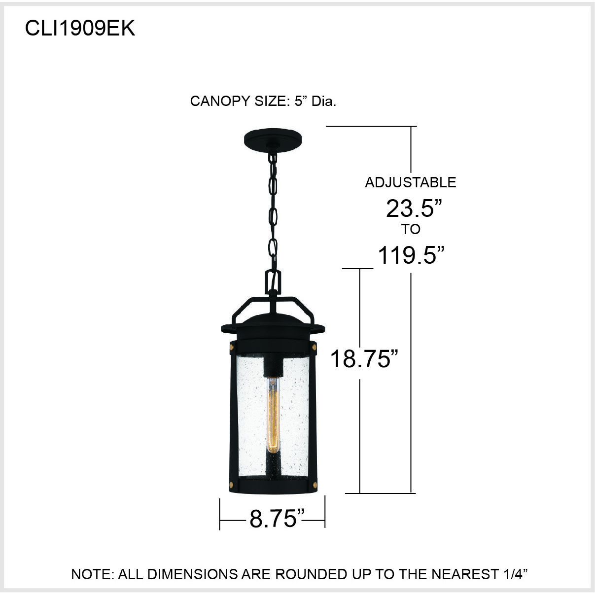 Clifton 1 Light 9 inch Earth Black Outdoor Hanging Lantern
