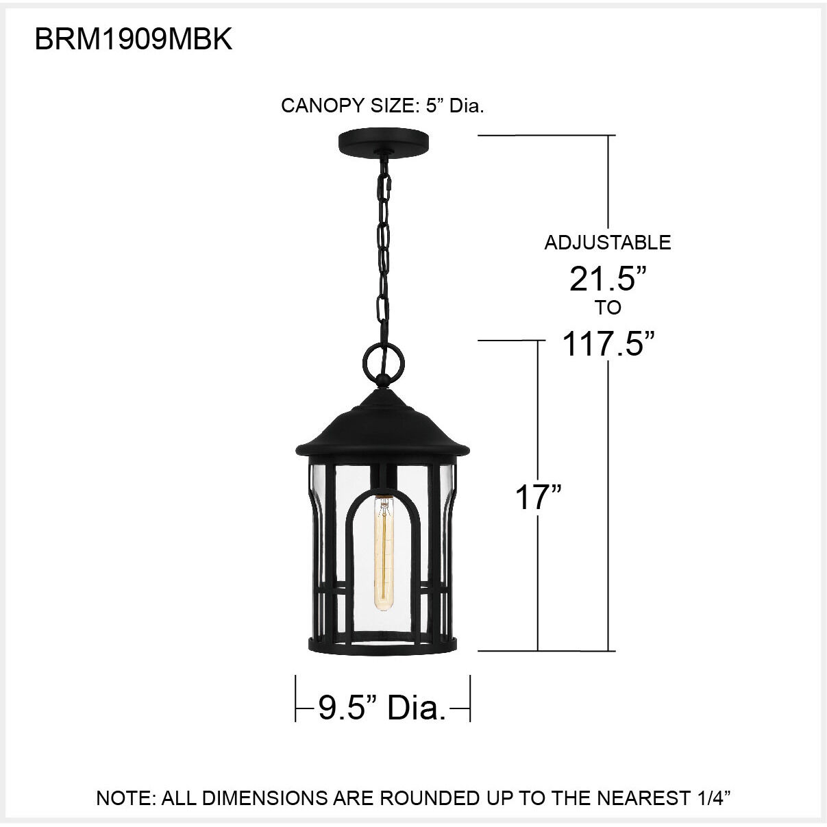 Brampton 1 Light 9.5 inch Matte Black Outdoor Hanging Lantern