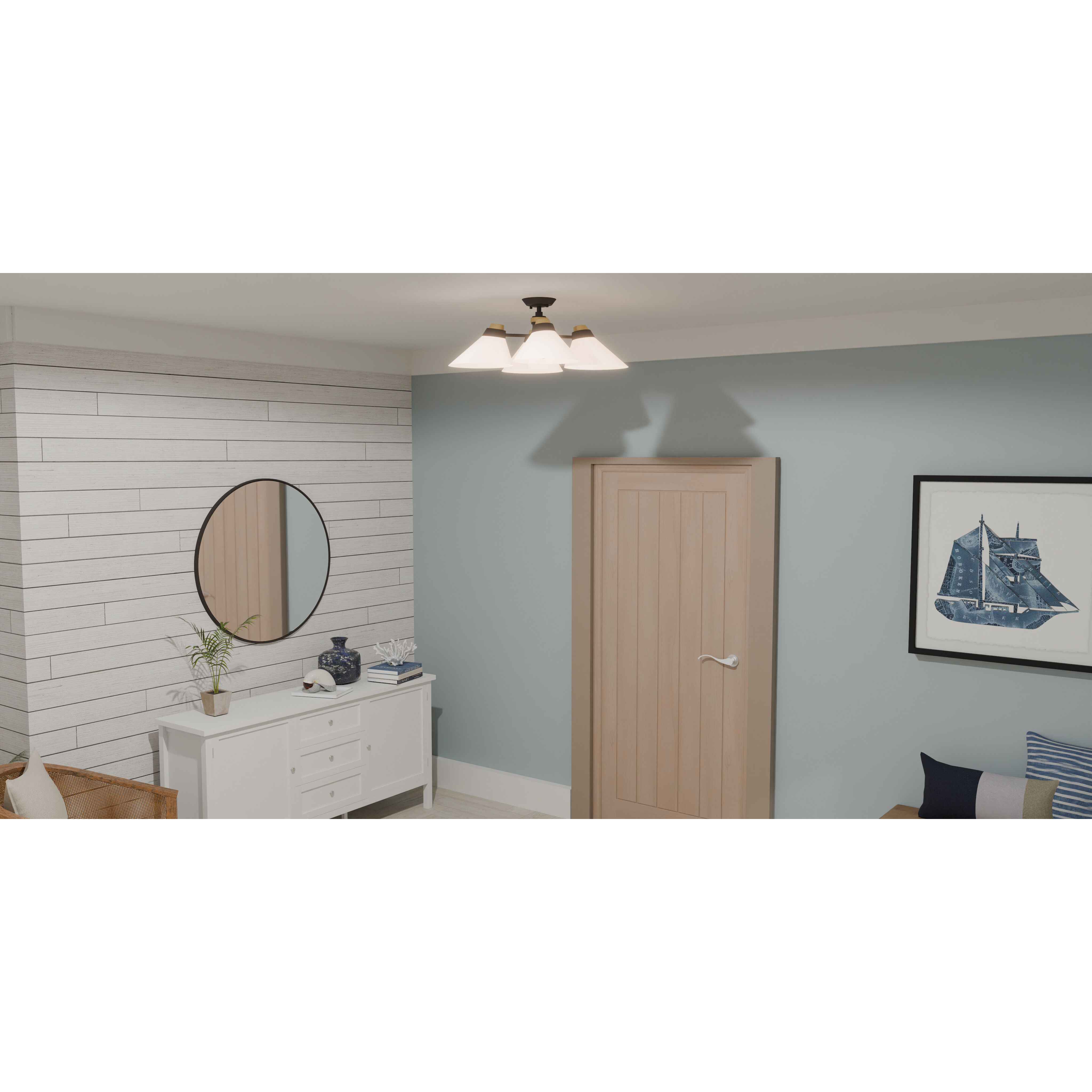 Graft 4 Light 24.5 inch Matte Black Semi-Flush Mount Ceiling Light, Extra Large