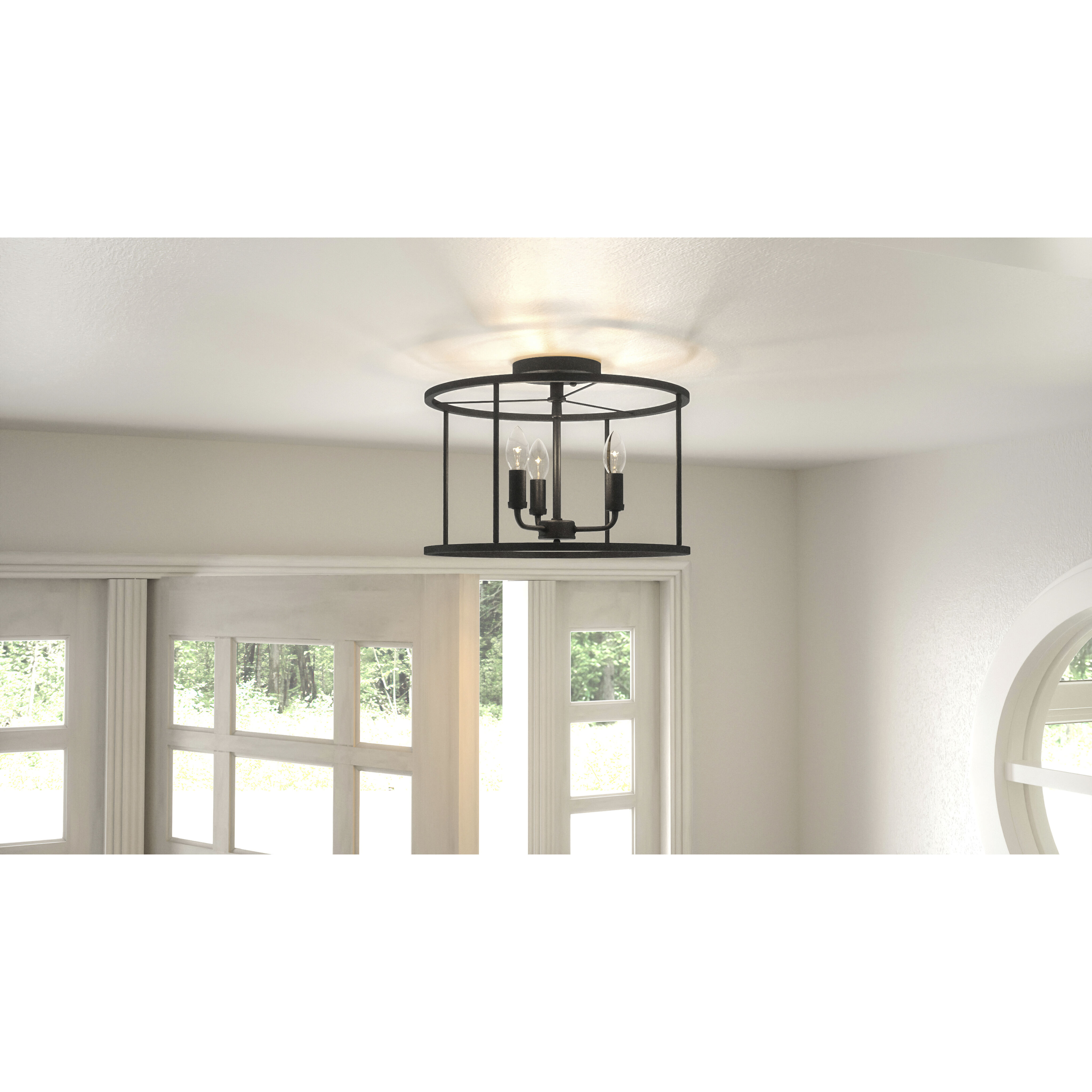 Abner 3 Light 14 inch Matte Black Semi-Flush Mount Ceiling Light