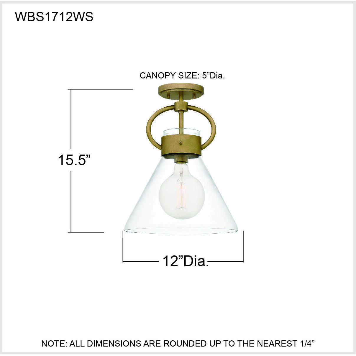 Webster 1 Light 12 inch Weathered Brass Semi-Flush Mount Ceiling Light