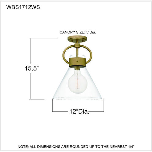 Webster 1 Light 12 inch Weathered Brass Semi-Flush Mount Ceiling Light