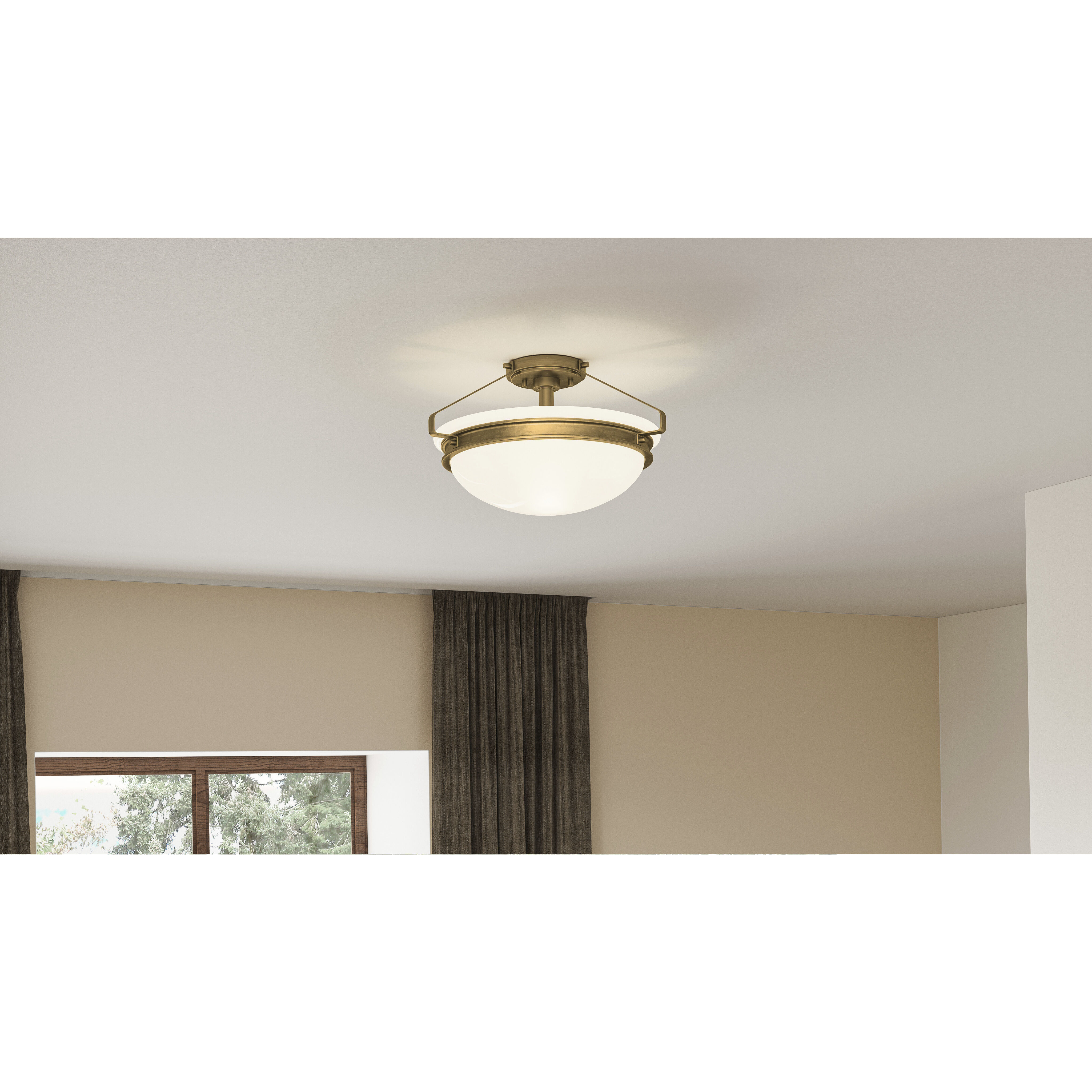 Elderwood 2 Light 15 inch Weathered Brass Semi-Flush Mount Ceiling Light