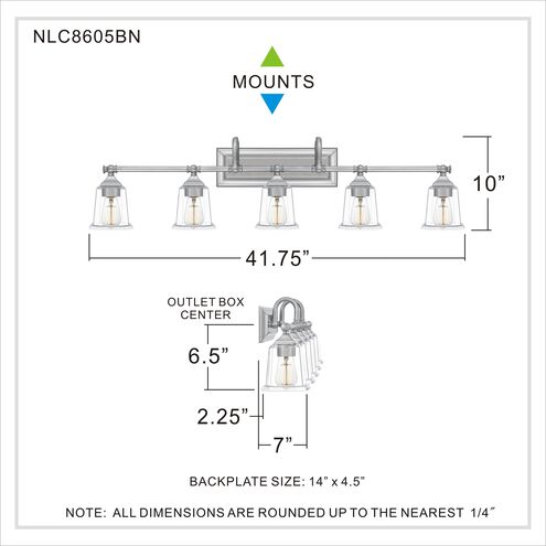 Nicholas 5 Light 42 inch Brushed Nickel Bath Light Wall Light