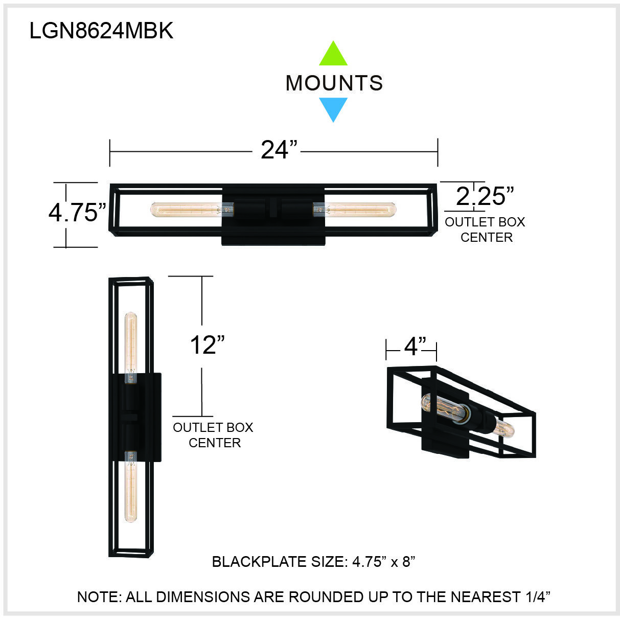 Leighton 2 Light 24 inch Matte Black Bath Light Wall Light