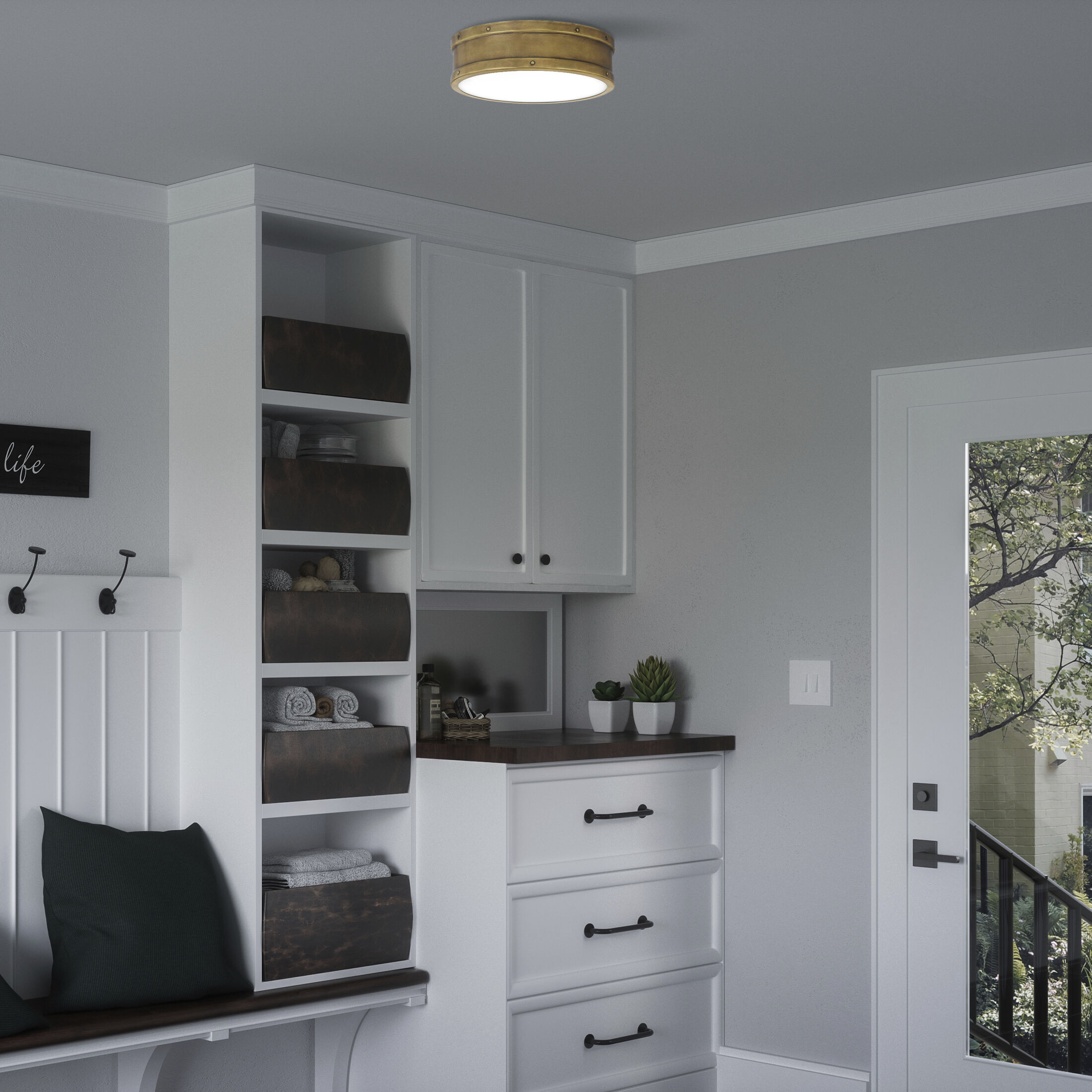 Ahoy LED 13 inch Weathered Brass Flush Mount Ceiling Light