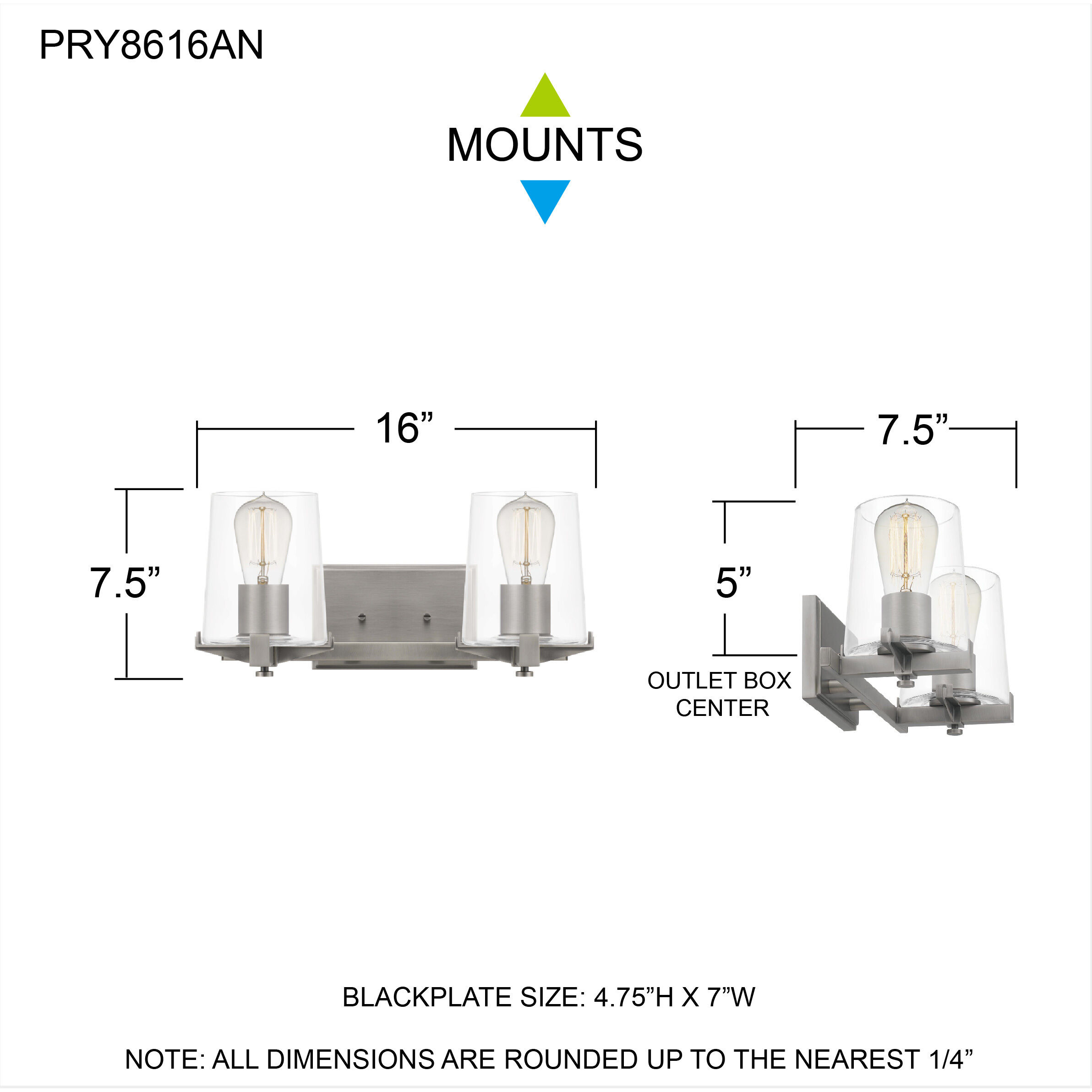 Perry 2 Light 16 inch Antique Nickel Bath Light Wall Light, Medium