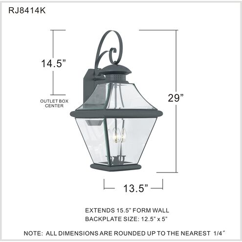 Rutledge 4 Light 29 inch Mystic Black Outdoor Wall Lantern