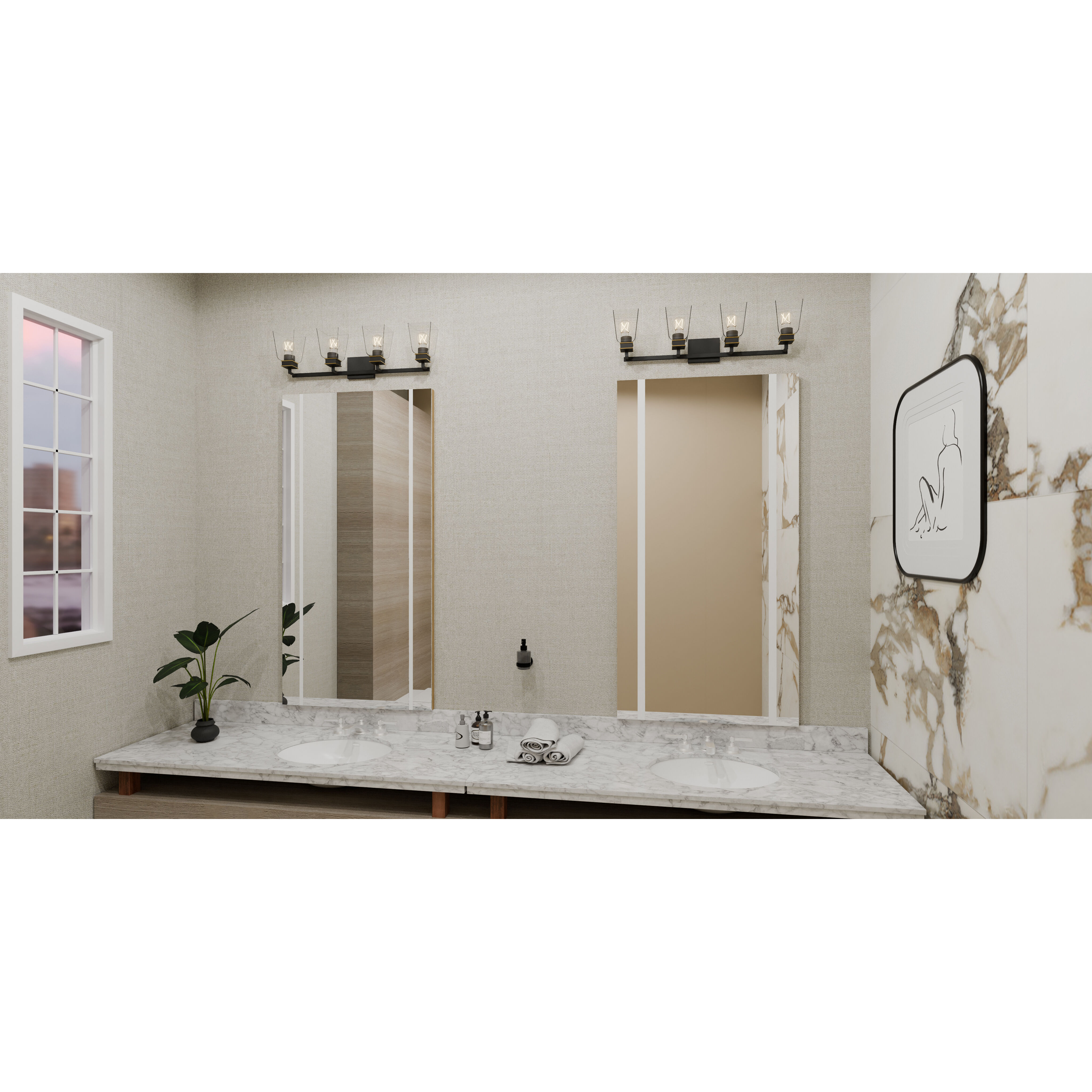 Almany 4 Light 32.25 inch Matte Black Bath Light Wall Light, Extra Large