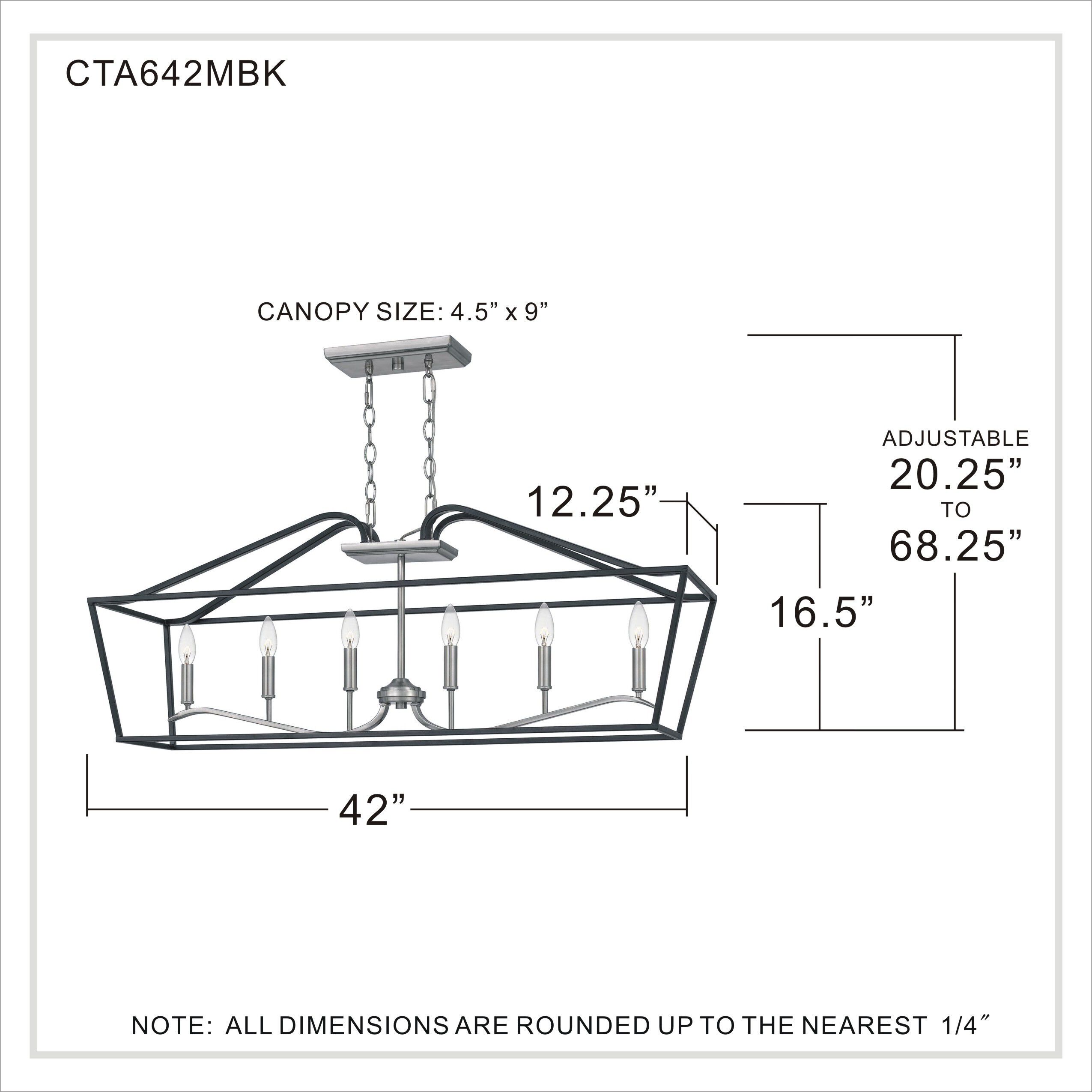 Catalina 6 Light 42 inch Matte Black Island Light Ceiling Light