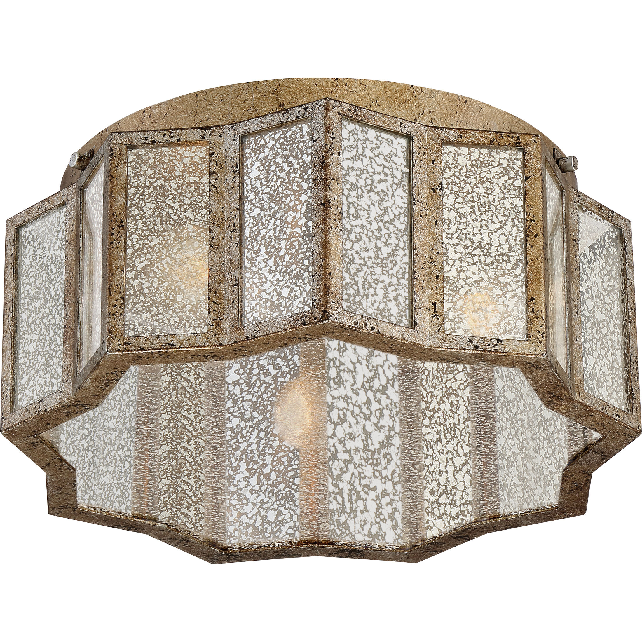 Shrine 3 Light 16 inch Aged Gold Flush Mount Ceiling Light