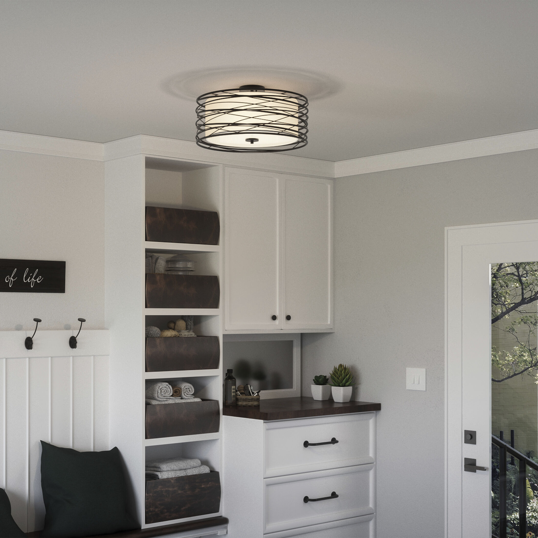 Spiral 3 Light 20 inch Mystic Black Semi-Flush Mount Ceiling Light