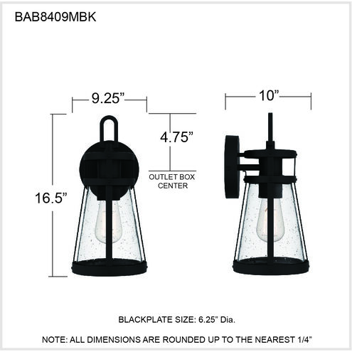 Barber 1 Light 17 inch Matte Black Outdoor Wall Lantern