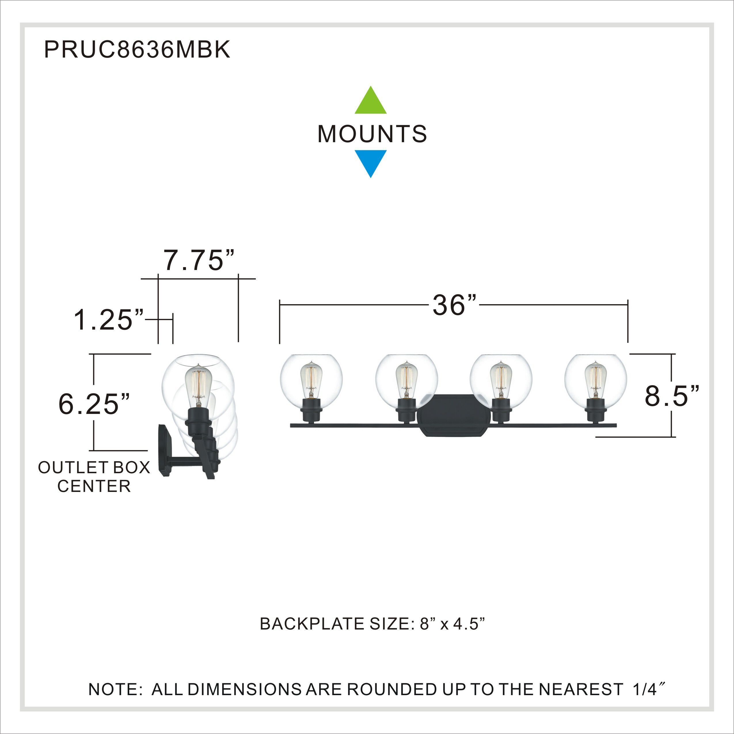 Pruitt 4 Light 36 inch Matte Black Bath Light Wall Light in Clear Glass