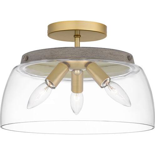 Burkett 3 Light 13 inch Light Gold Semi-Flush Mount Ceiling Light