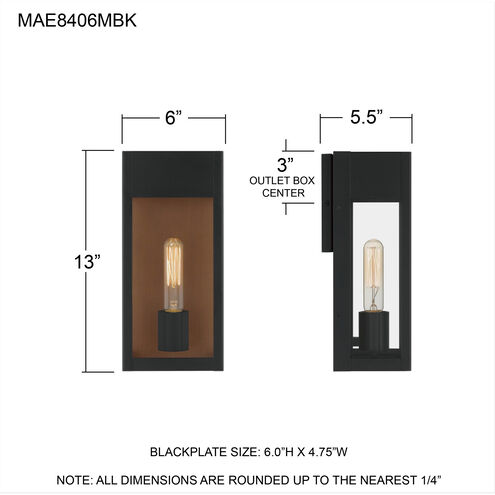 Maren 1 Light 13 inch Matte Black Outdoor Wall Lantern, Medium