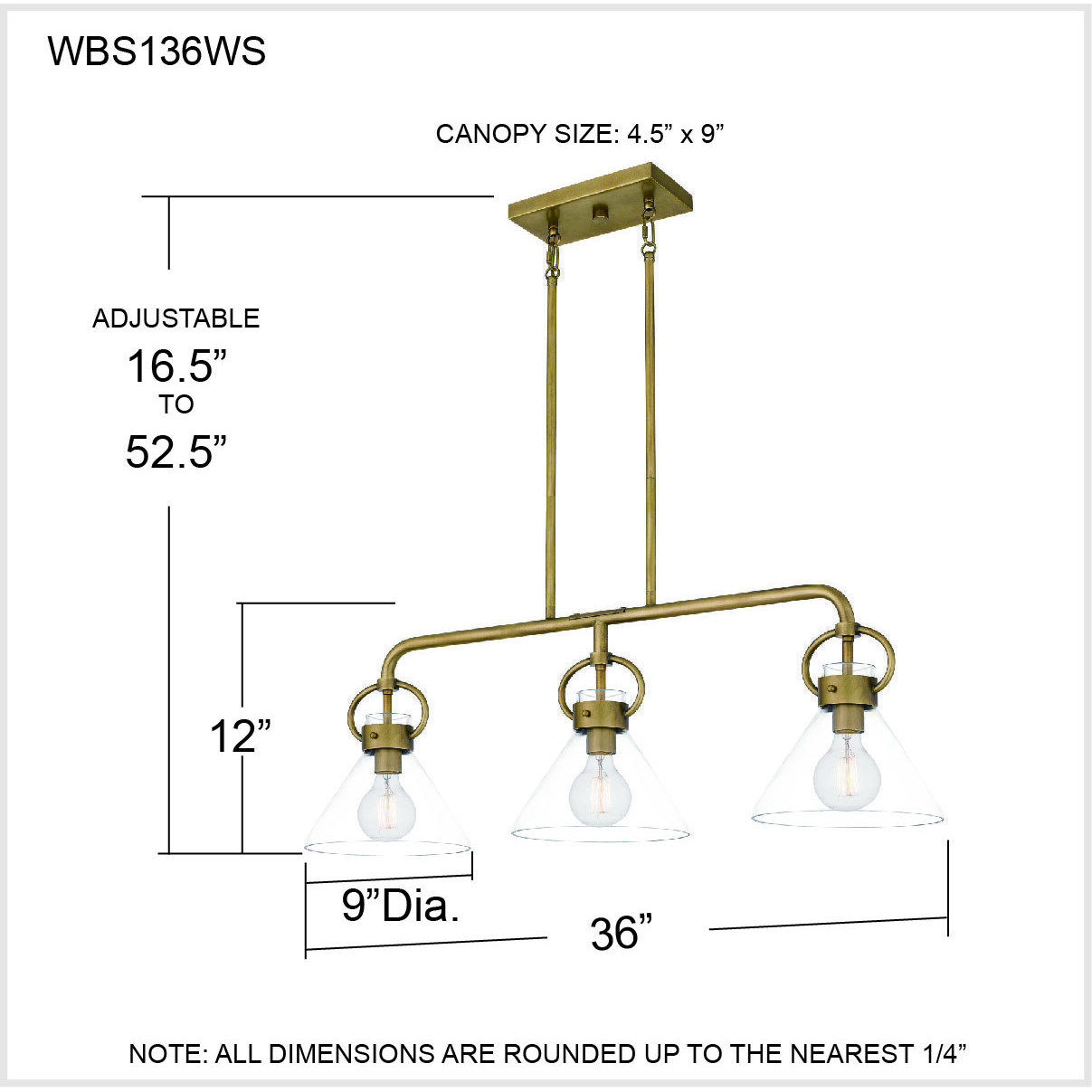 Webster 3 Light 36 inch Weathered Brass Island Light Ceiling Light