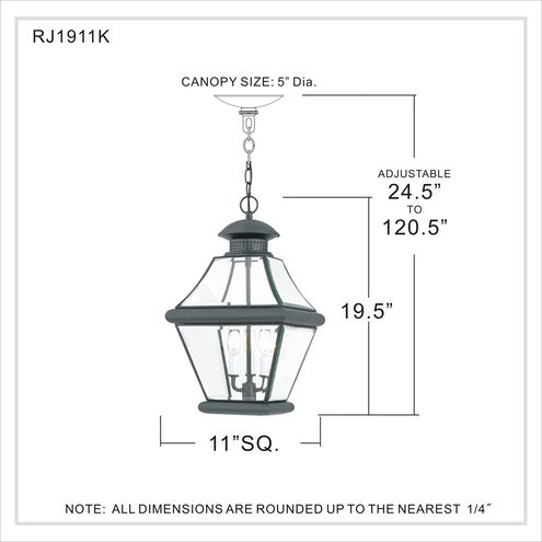 Rutledge 3 Light 11 inch Mystic Black Outdoor Hanging Lantern