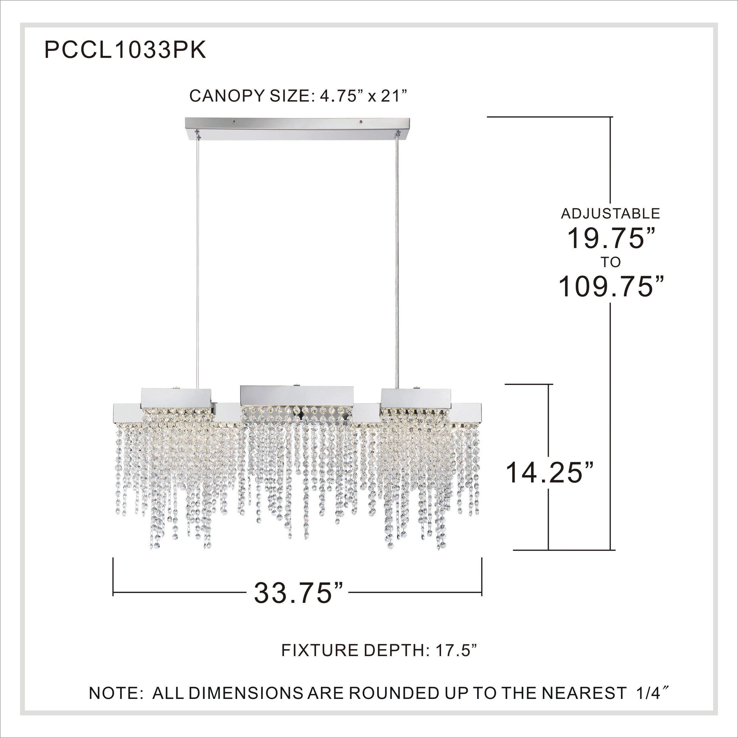 Crystal Falls LED 34 inch Polished Nickel Island Chandelier Ceiling Light