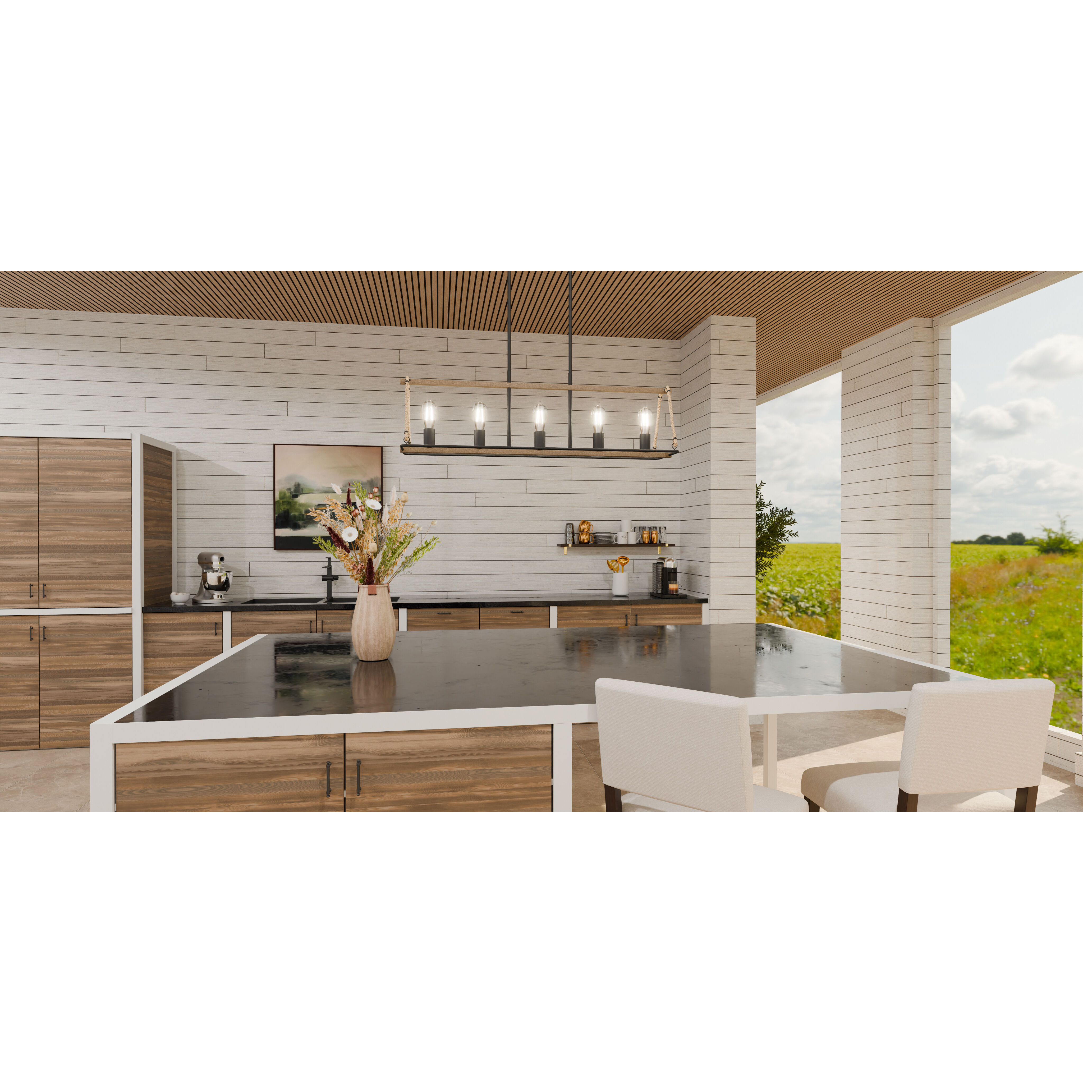 Oak Park 5 Light 42 inch Matte Black Island Light Ceiling Light