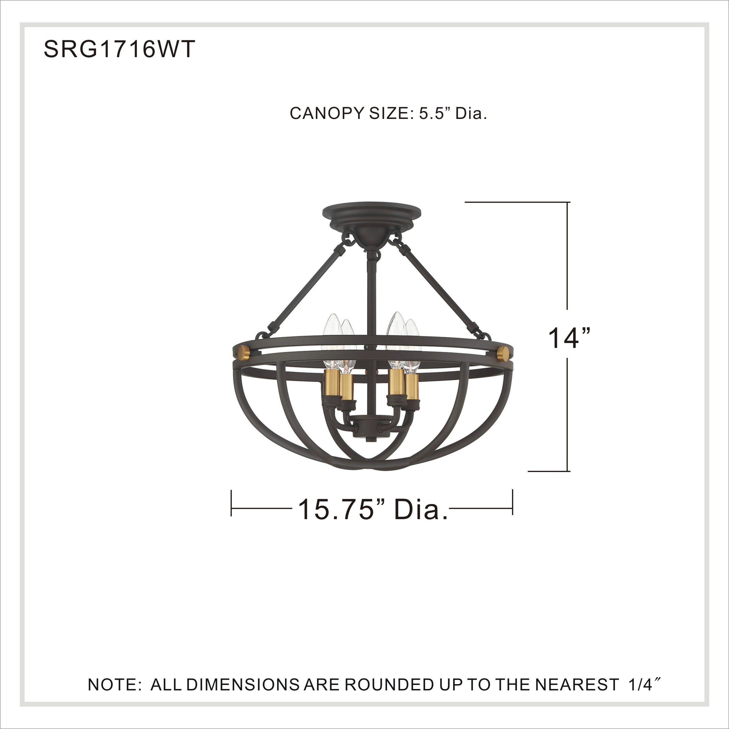 Sergeant 4 Light 16 inch Western Bronze Semi-Flush Mount Ceiling Light