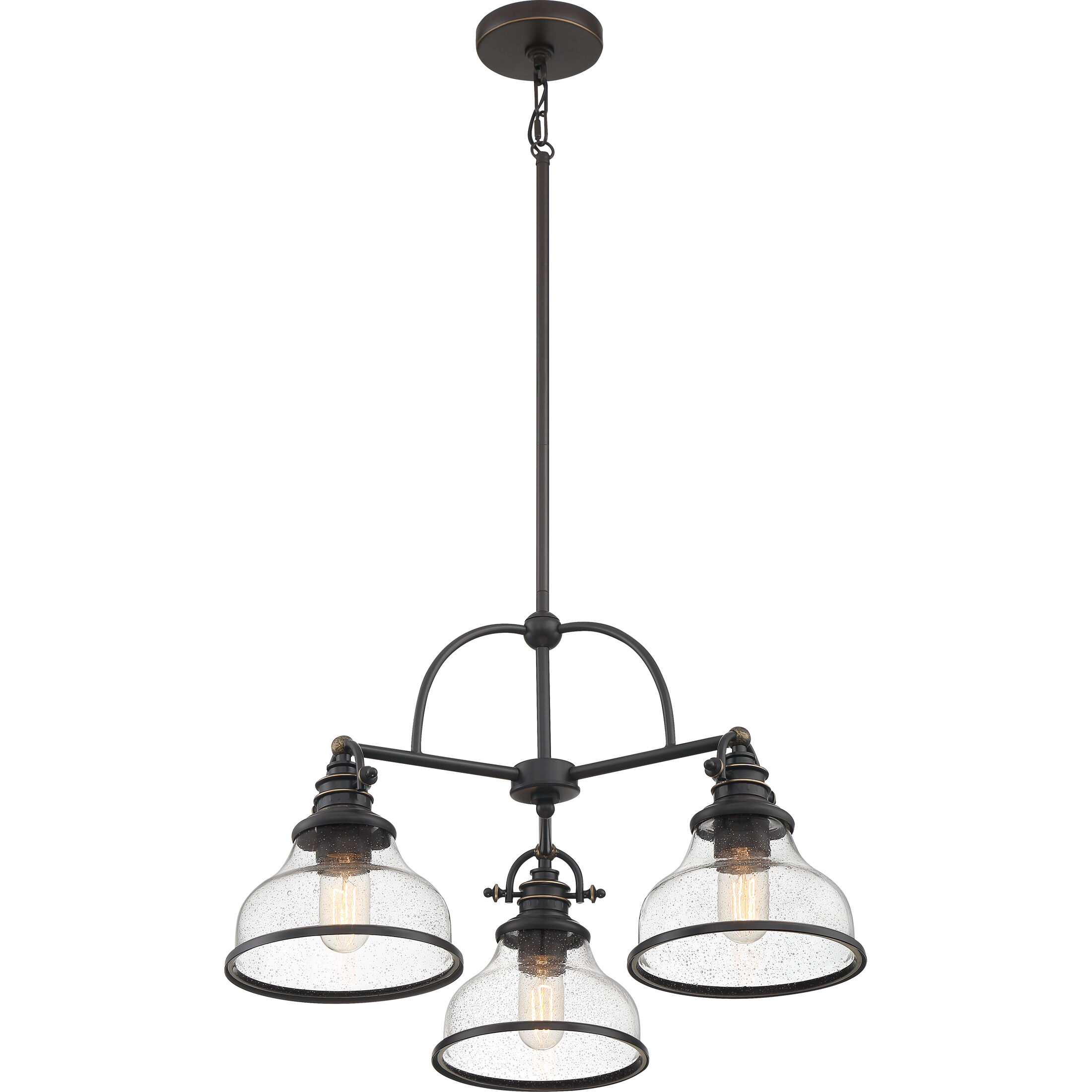 Grant 3 Light 24 inch Palladian Bronze Dinette Chandelier Ceiling Light with Seedy Glass Shades