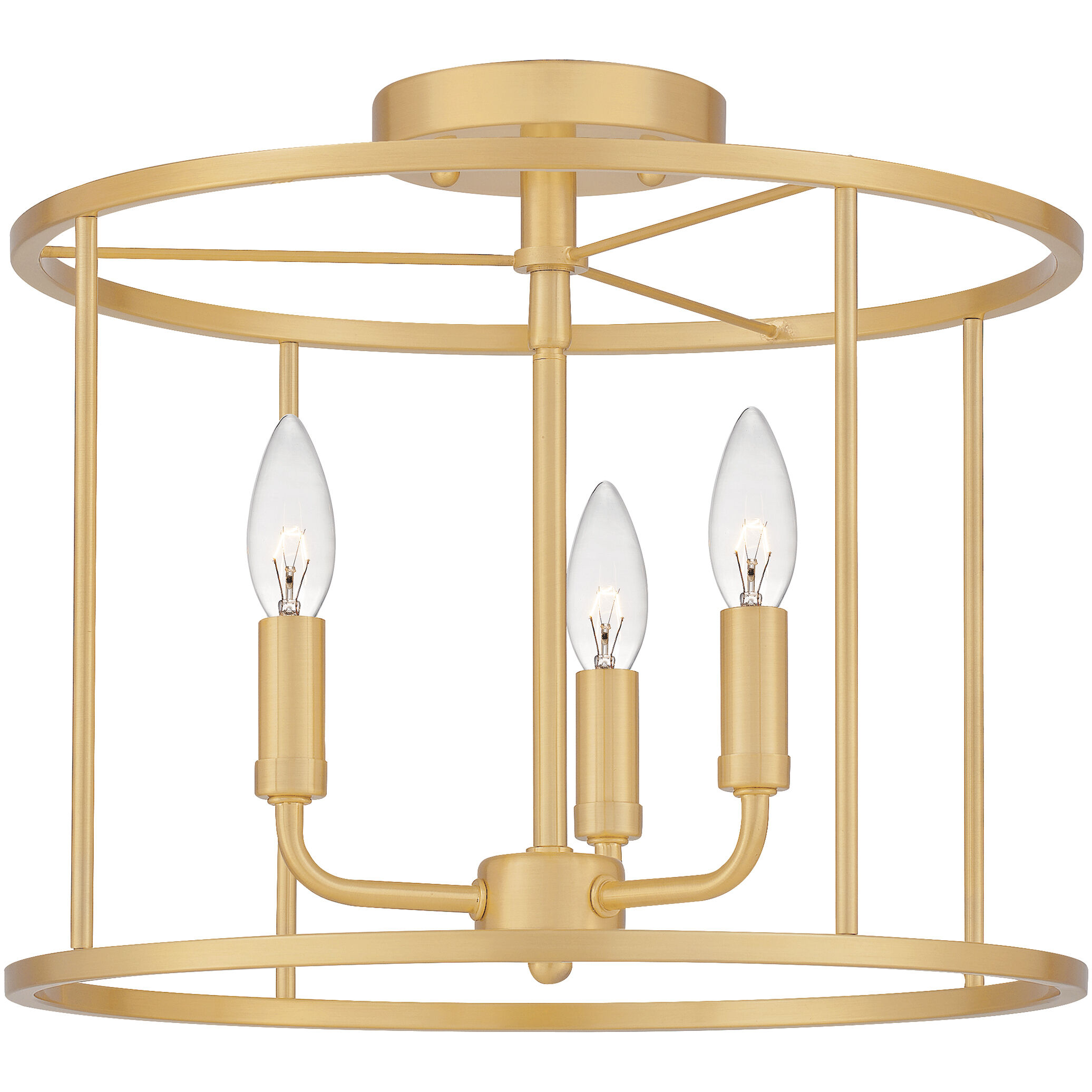 Abner 3 Light 14 inch Aged Brass Semi-Flush Mount Ceiling Light