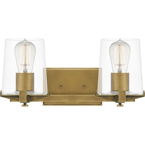 Perry 2 Light 16 inch Weathered Brass Bath Light Wall Light, Medium