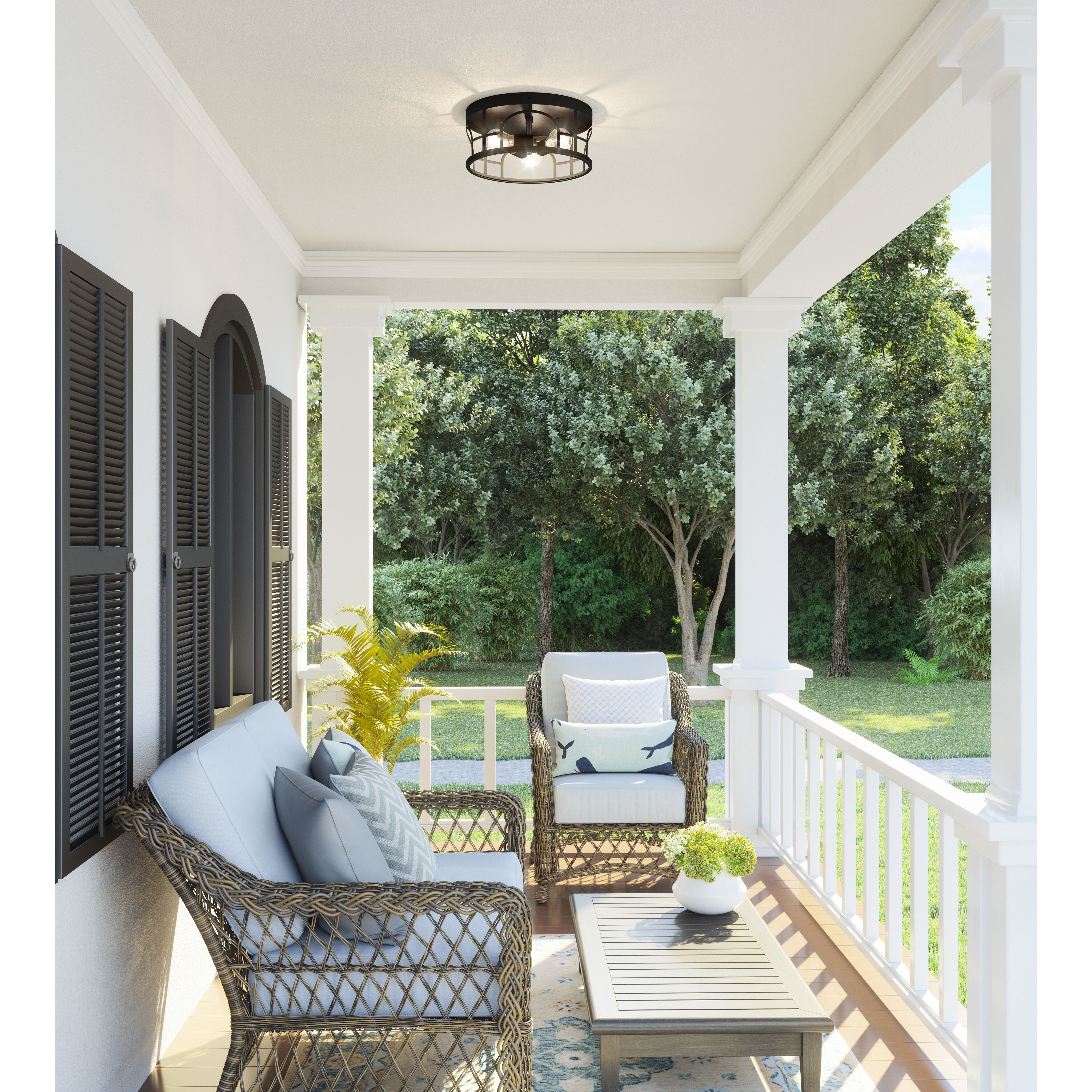 Brampton 3 Light 14 inch Matte Black Flush Mount Ceiling Light