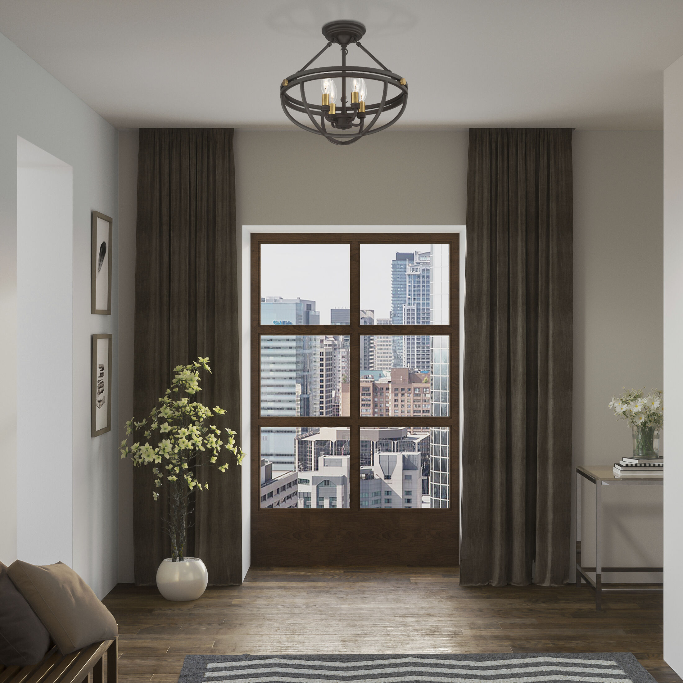 Sergeant 4 Light 16 inch Western Bronze Semi-Flush Mount Ceiling Light