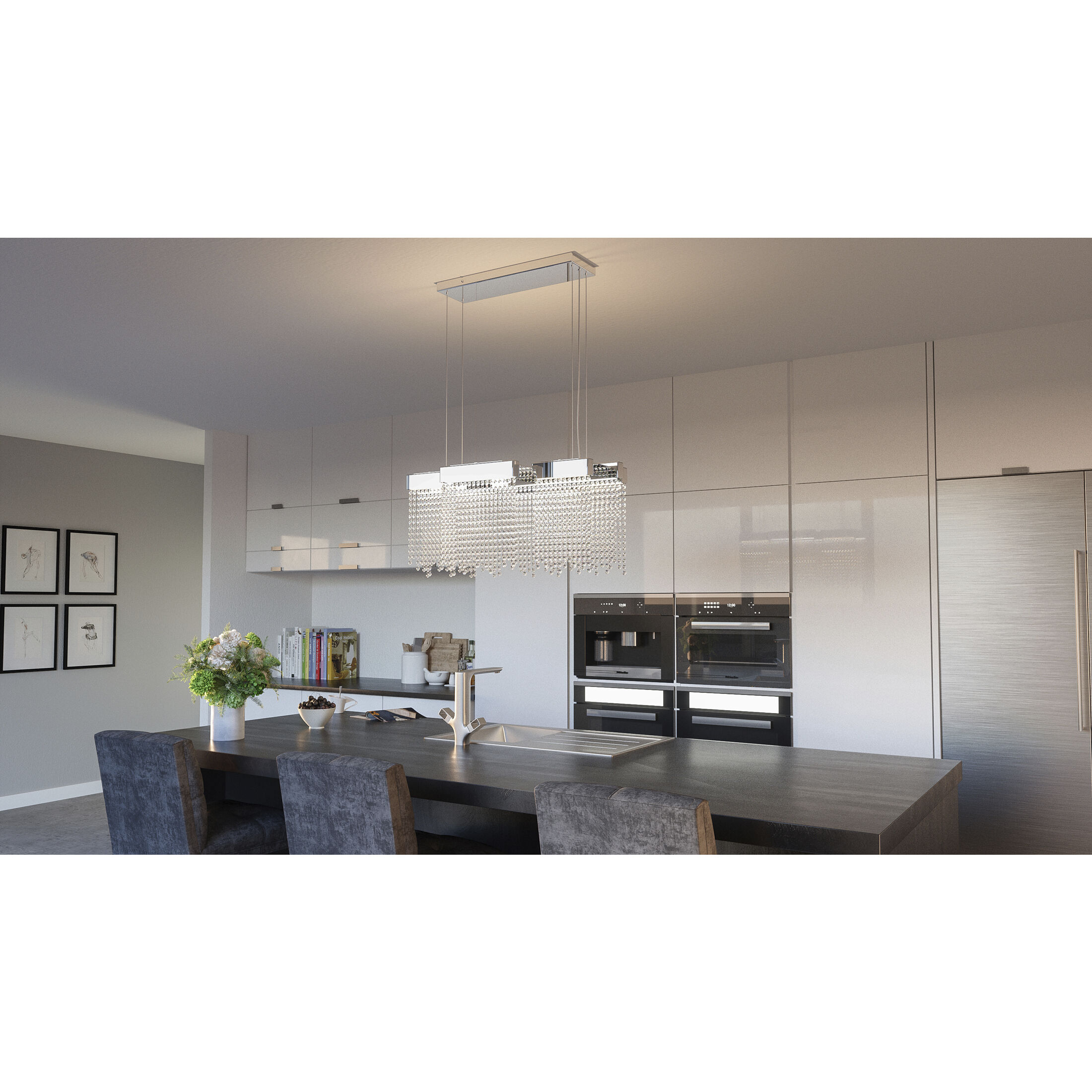 Crystal Falls LED 34 inch Polished Nickel Island Chandelier Ceiling Light