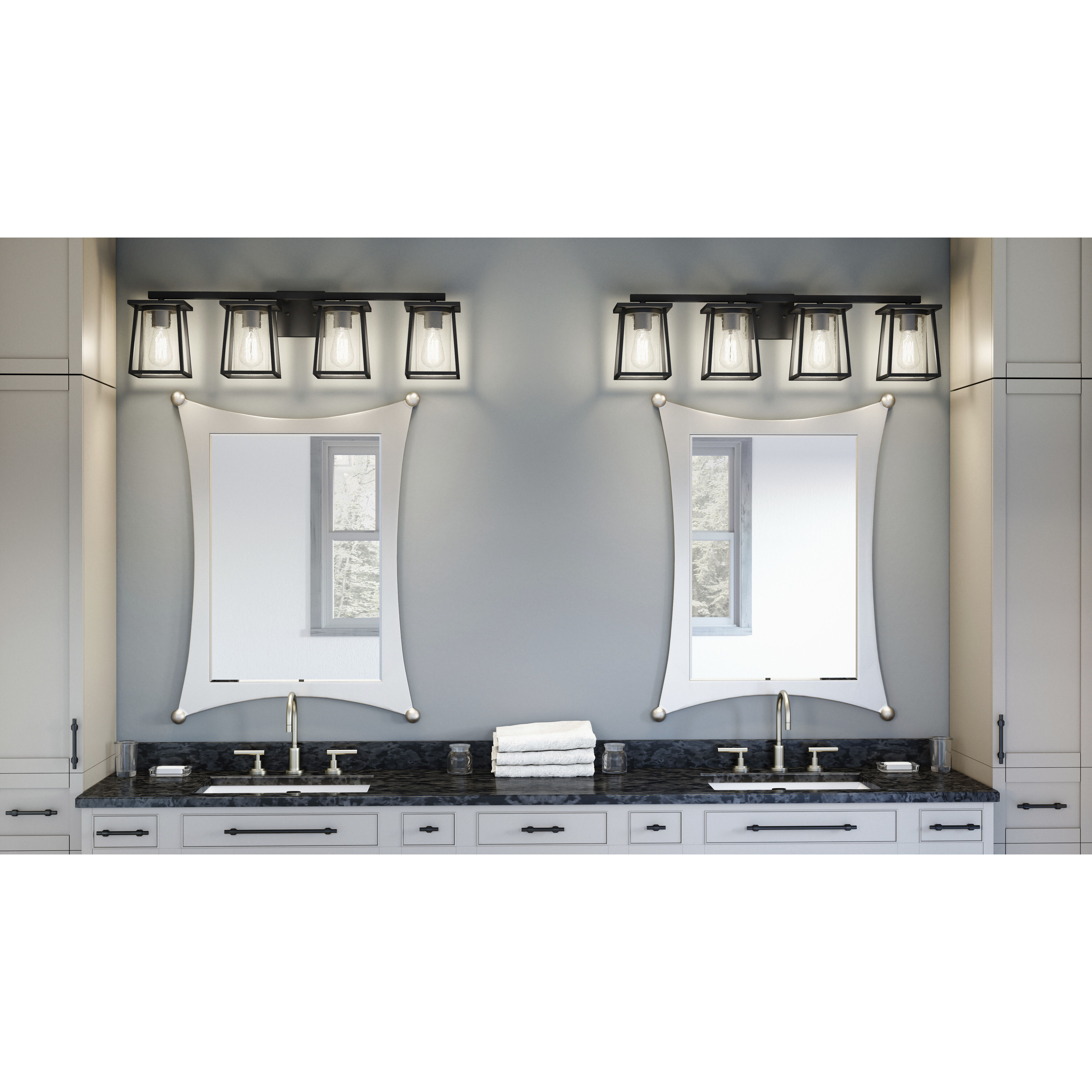 Lodge 4 Light 33 inch Matte Black Bath Light Wall Light, Extra Large