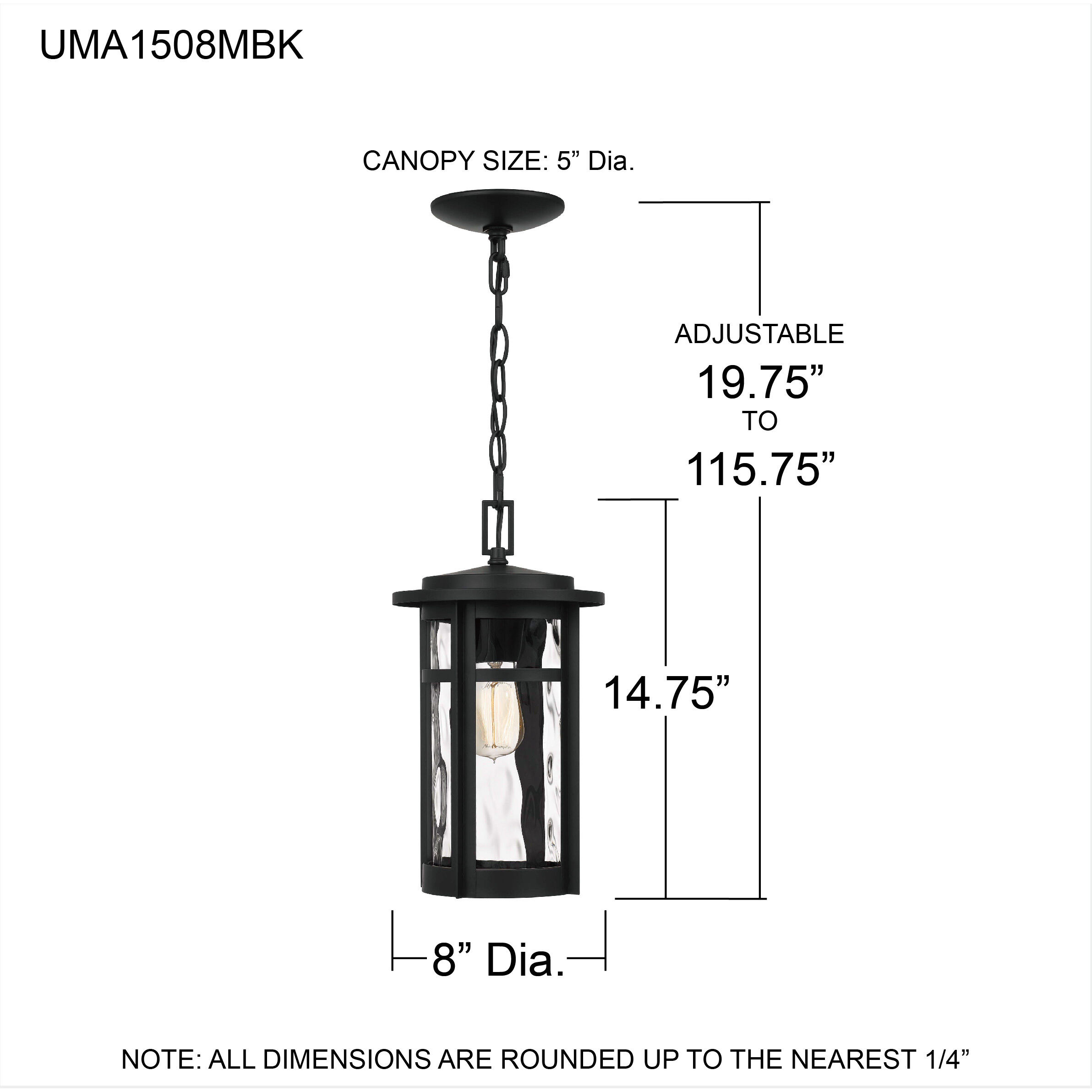 Uma 1 Light 8 inch Matte Black Mini Pendant Ceiling Light, Small
