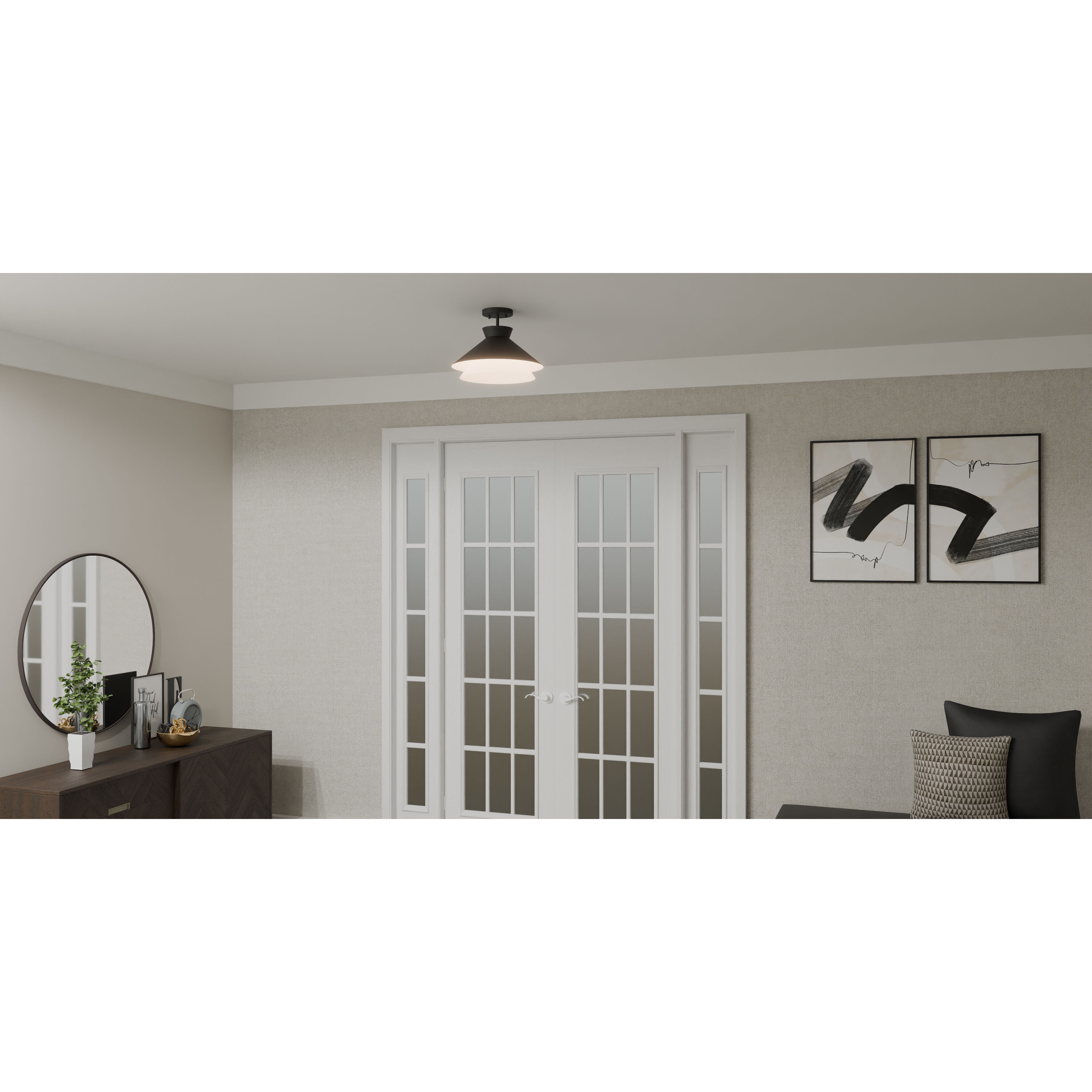 Lionel 1 Light 15 inch Matte Black Semi-Flush Mount Ceiling Light, Medium