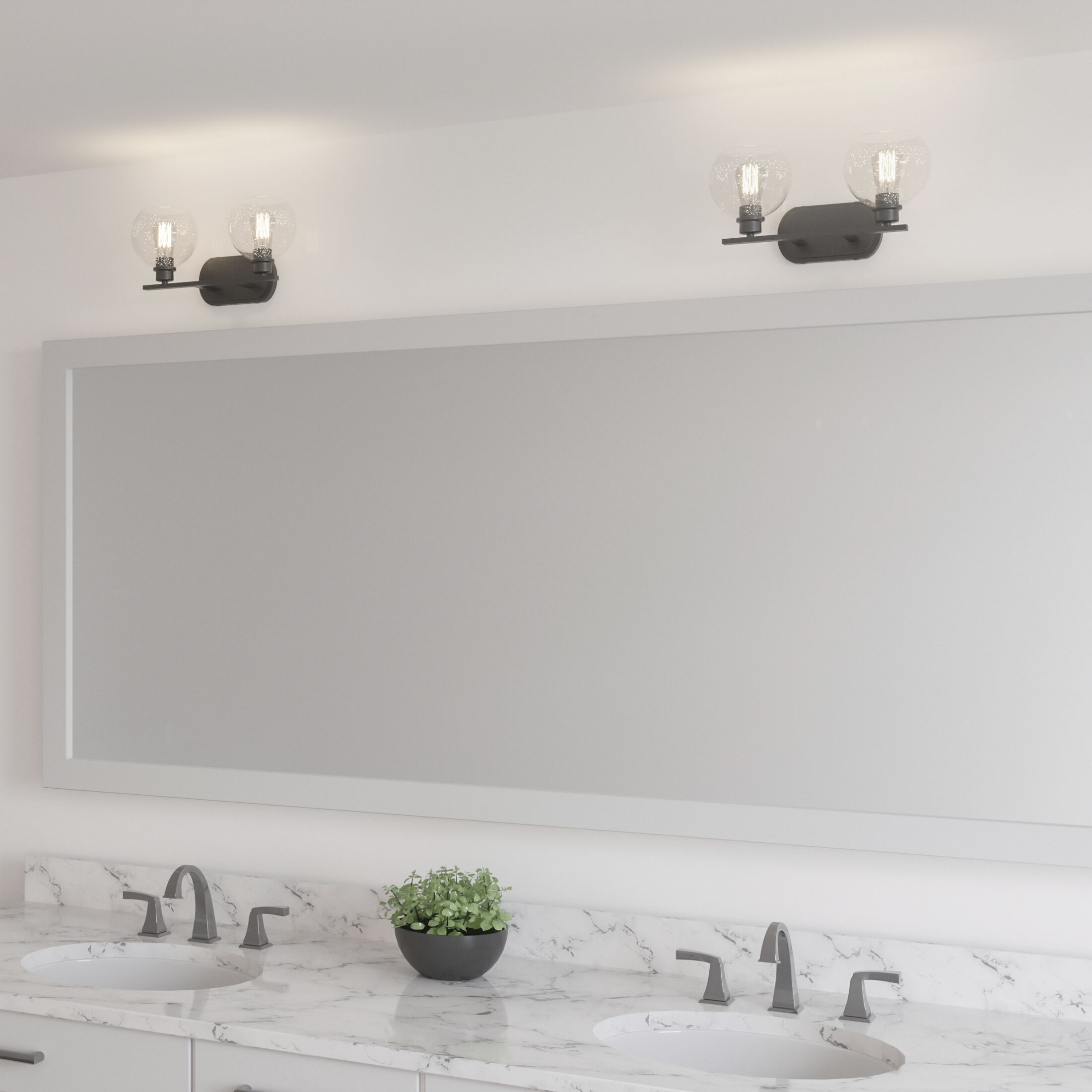 Pruitt 2 Light 16.5 inch Matte Black Bath Light Wall Light in Clear Seedy Glass