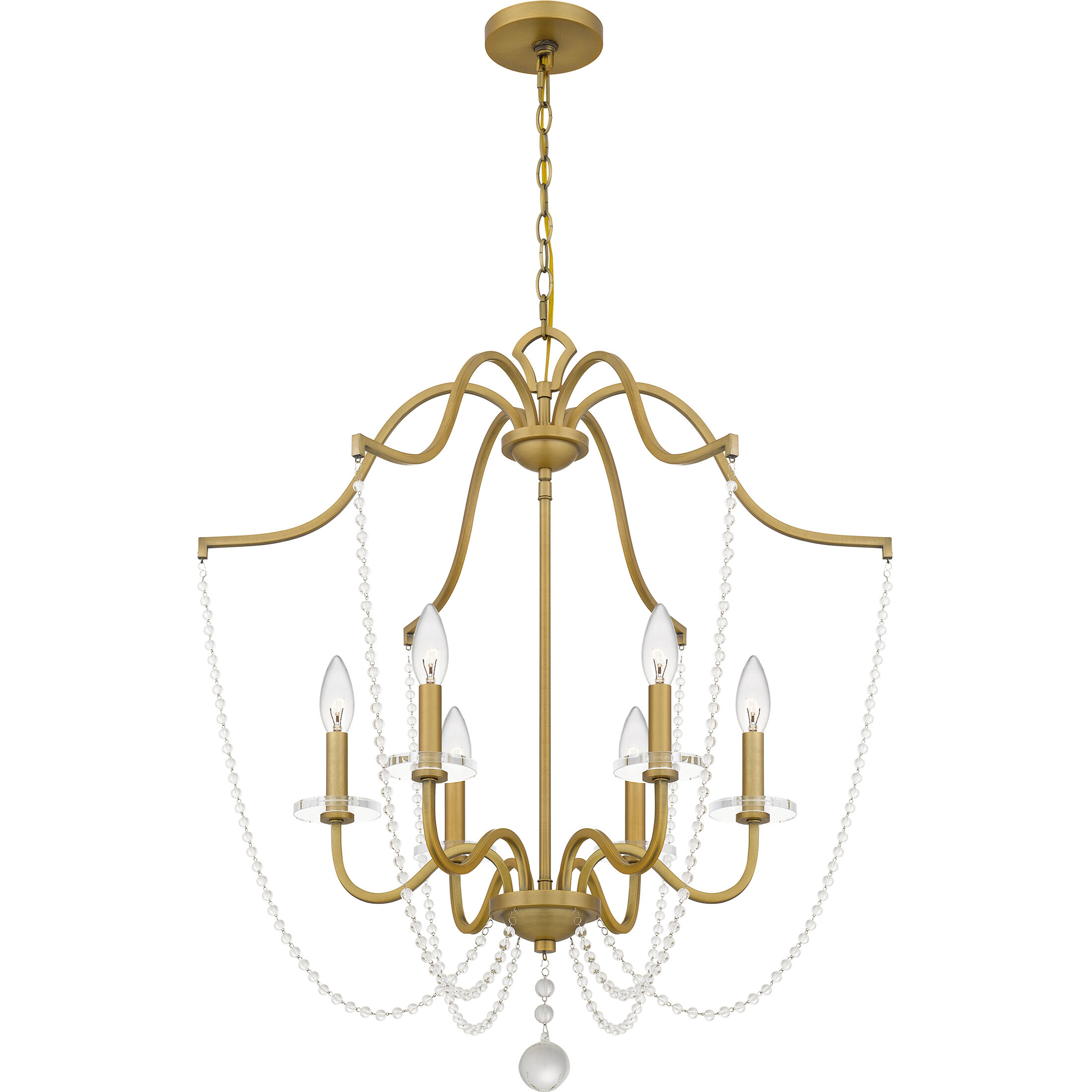 Sunday 6 Light 28 inch Aged Brass Chandelier Ceiling Light
