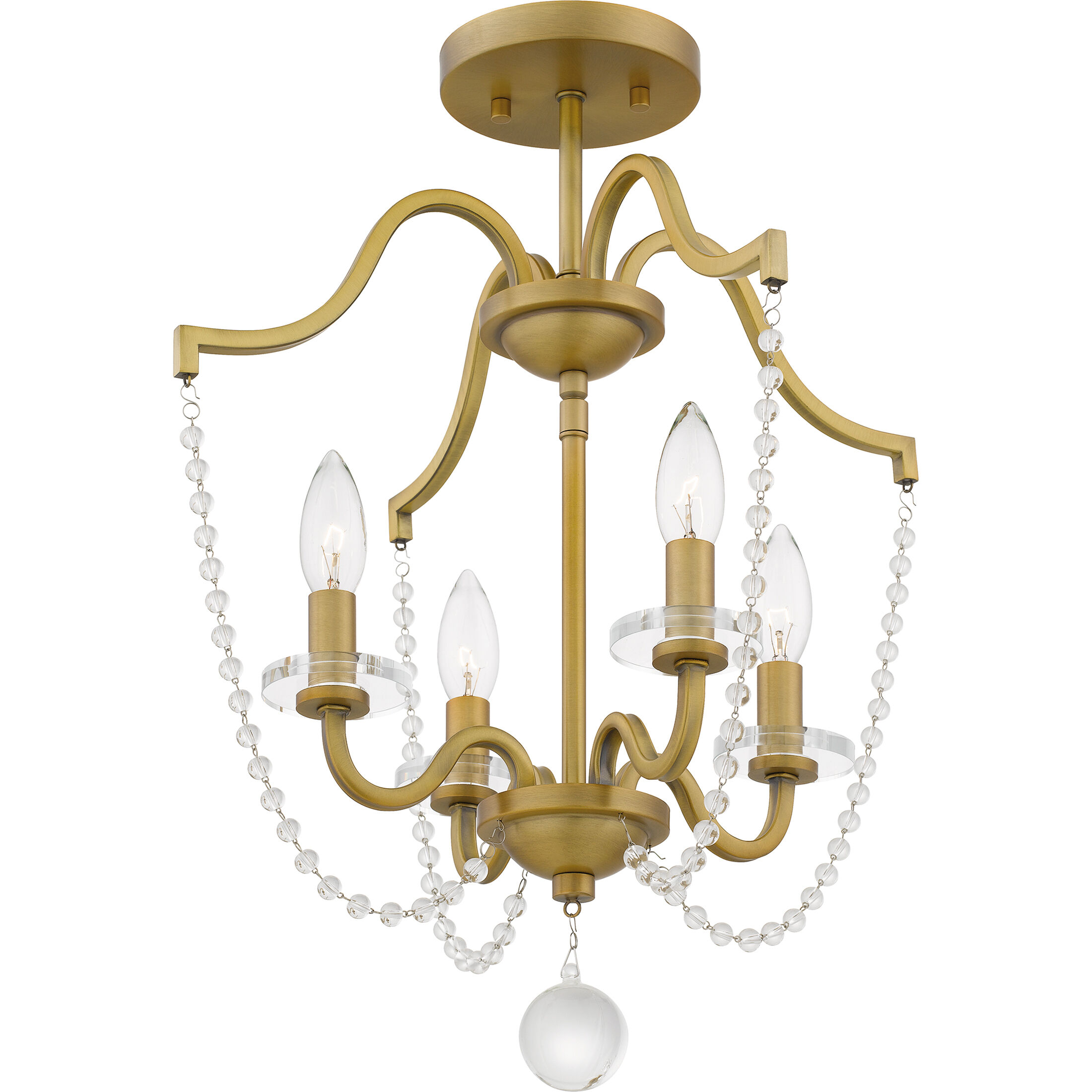 Sunday 4 Light 16 inch Aged Brass Semi-Flush Mount Ceiling Light