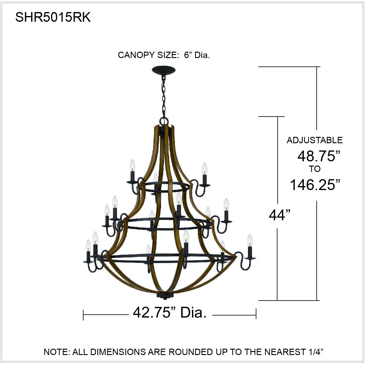Shire 15 Light 43 inch Rustic Black Chandelier Ceiling Light