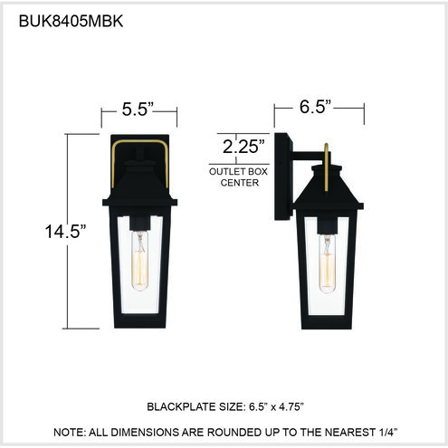 Buckley 1 Light 15 inch Matte Black Outdoor Wall Lantern