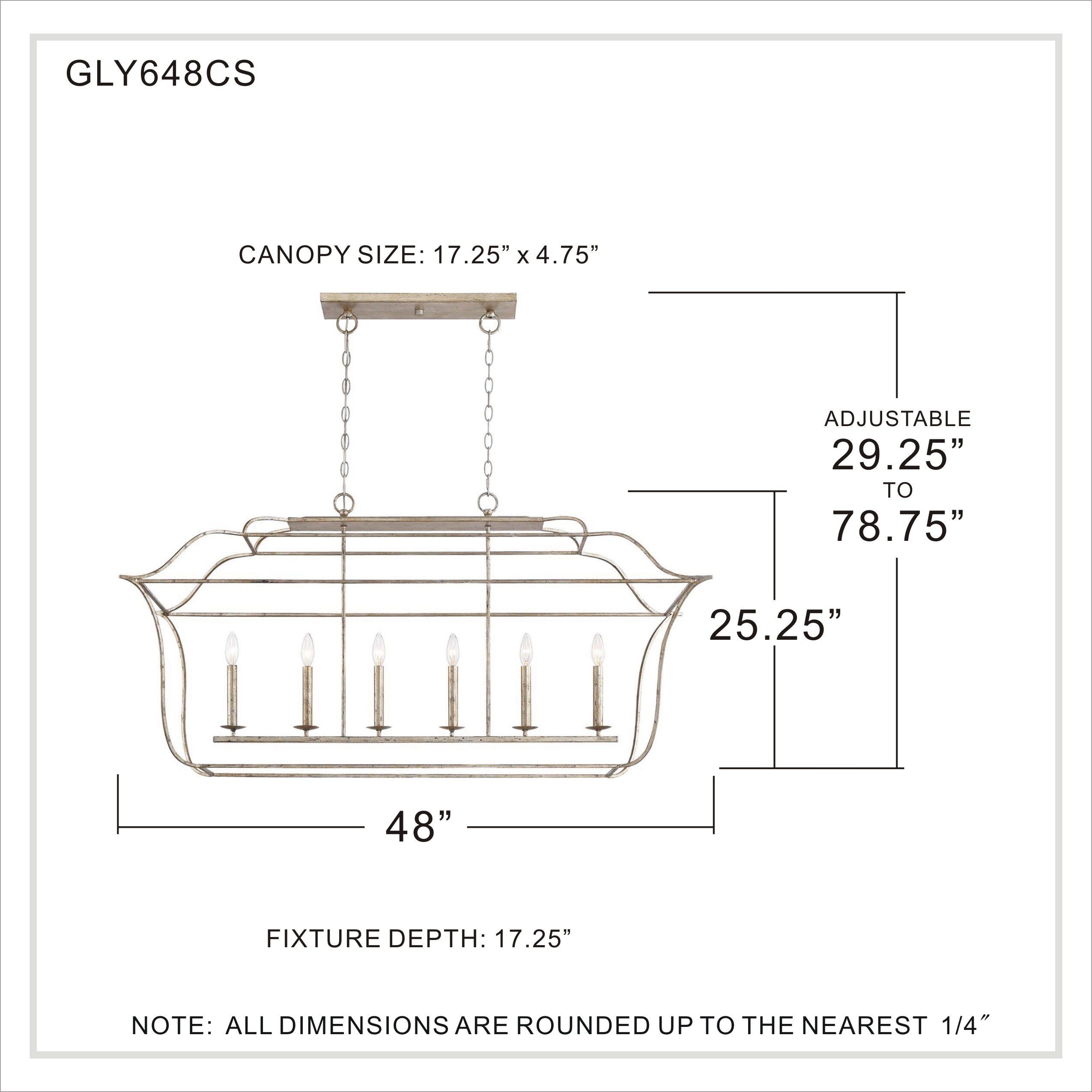 Gallery 6 Light 48 inch Century Silver Leaf Island Chandelier Ceiling Light 