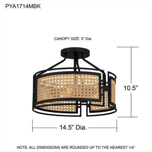 Priya 3 Light 14.5 inch Matte Black Semi-Flush Mount Ceiling Light