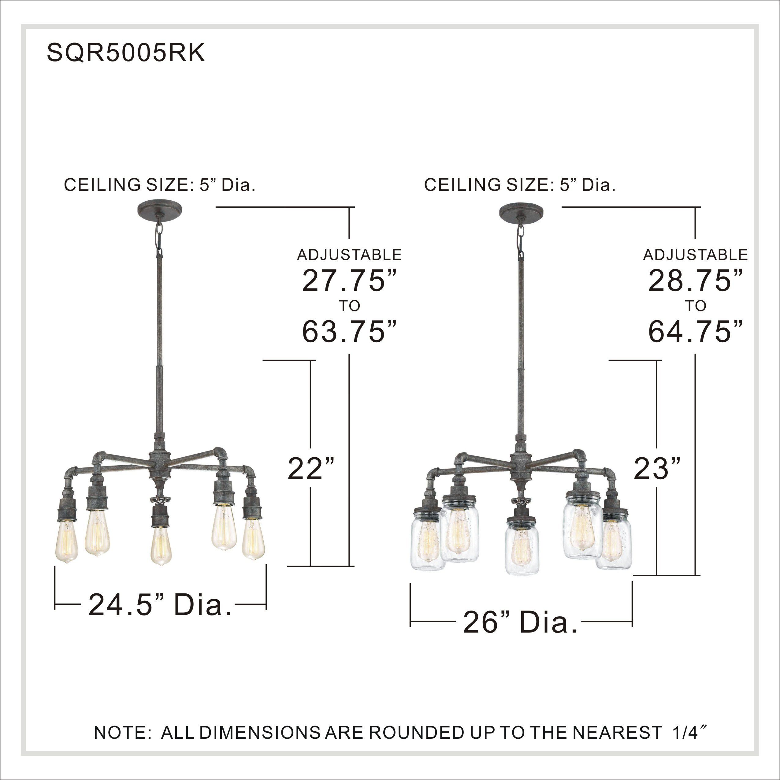 Squire 5 Light 26 inch Rustic Black Chandelier Ceiling Light