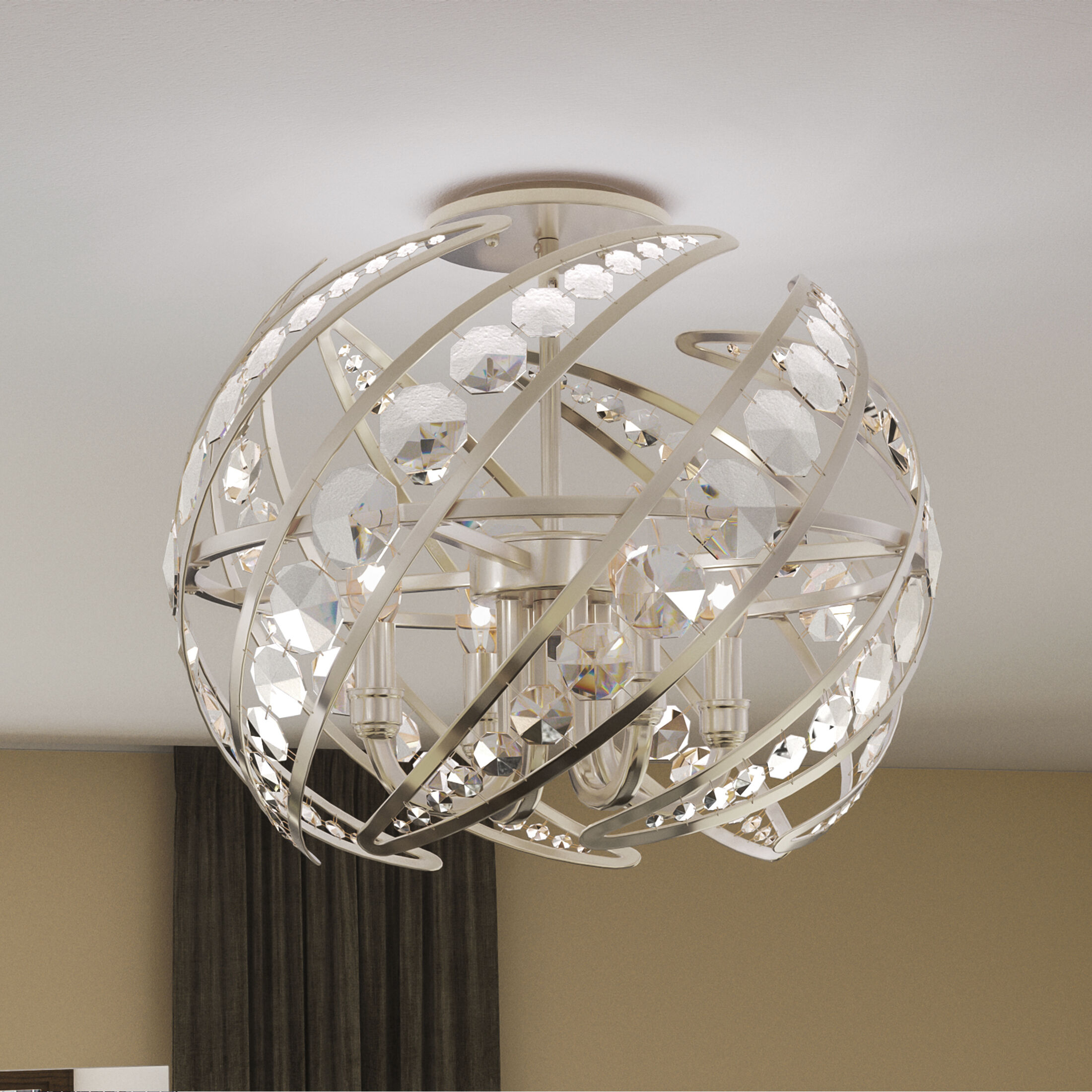 Crescent 4 Light 18 inch Polished Nickel Semi-Flush Mount Ceiling Light